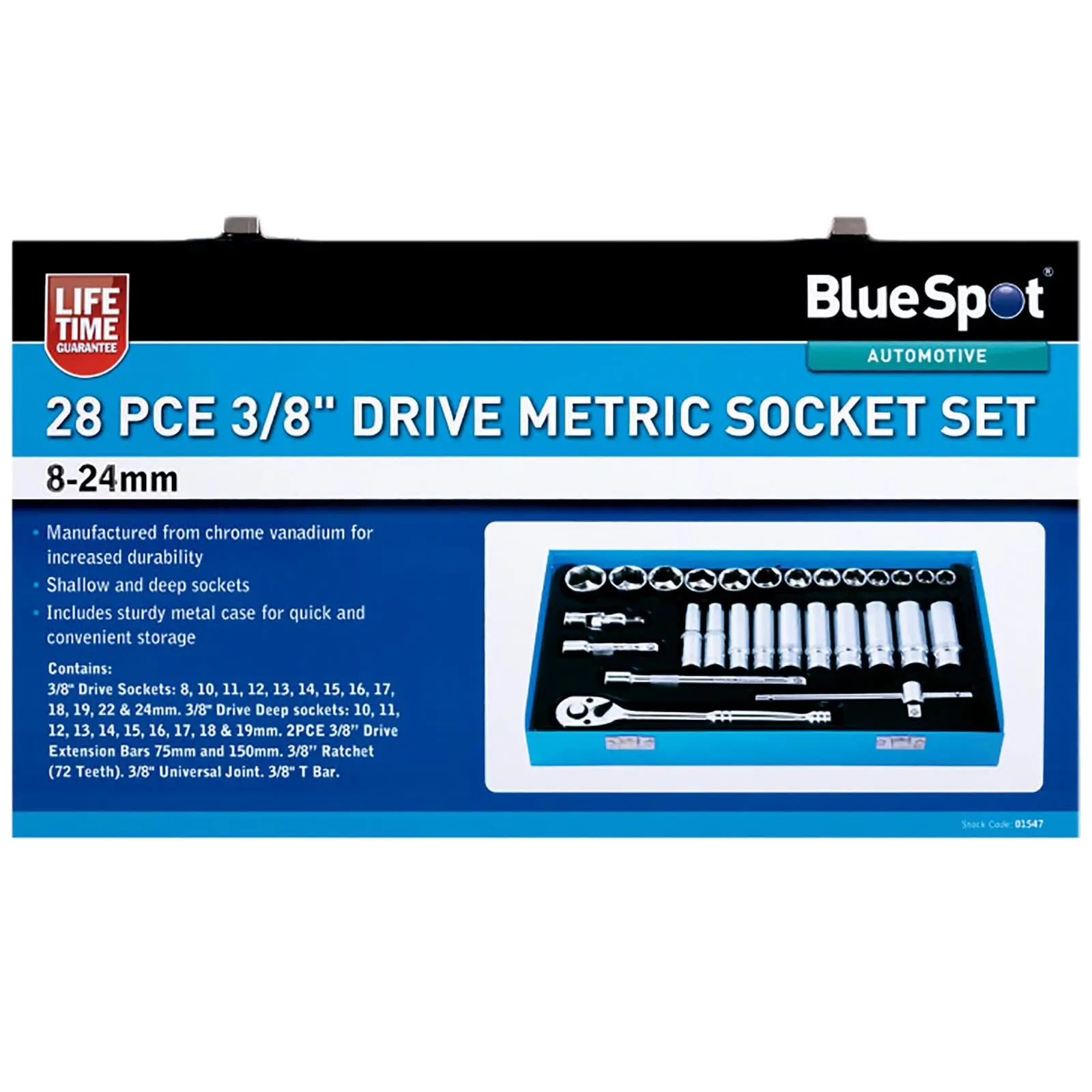 BlueSpot Metric Socket Set 3/8" Drive 28 Piece 8-24mm Metal Storage Case - Image 3
