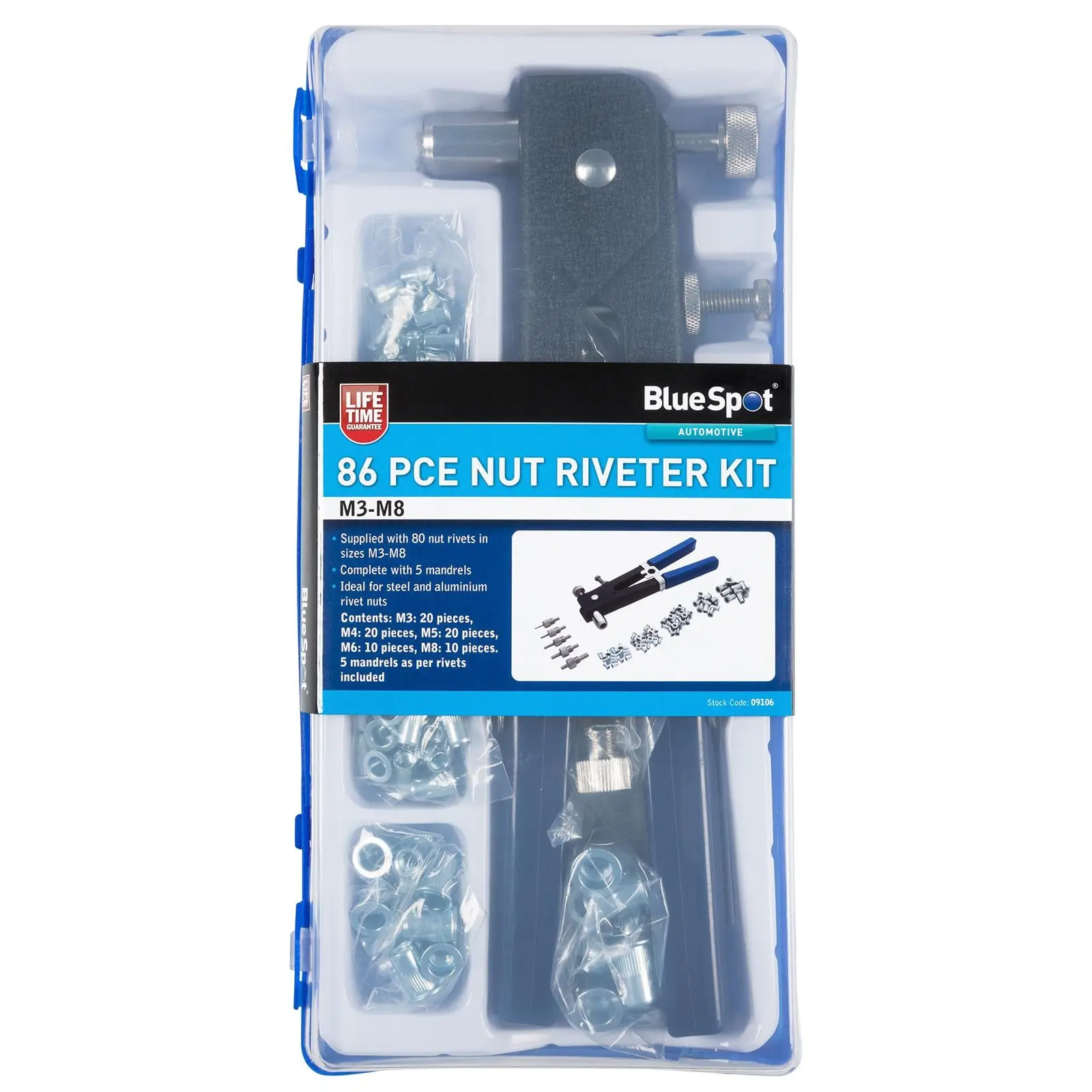 BlueSpot Nut Riveter Kit 86 Piece M3-M8 in Storage Case - Image 3
