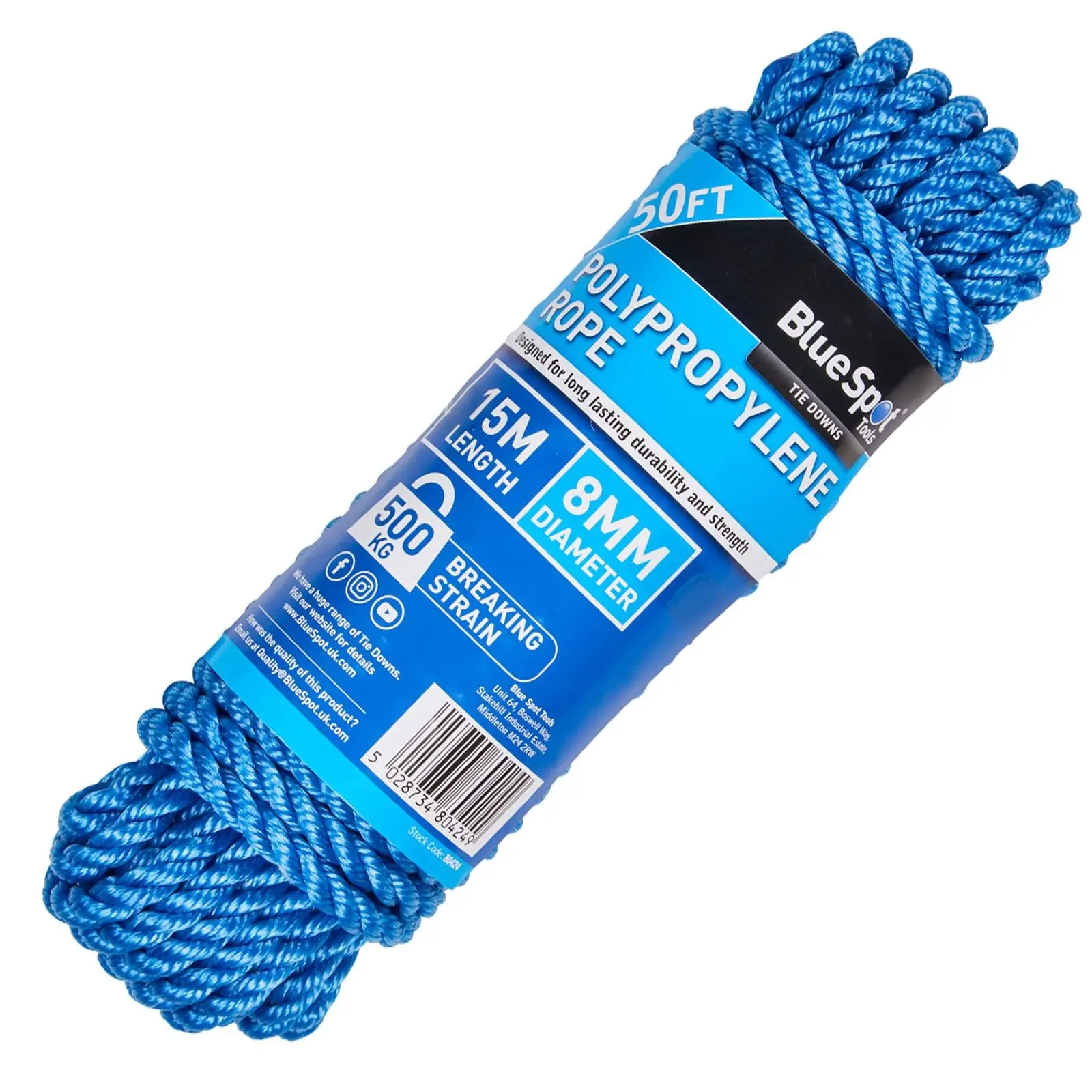 BlueSpot Polypropylene Rope Blue 15m x 8mm 50ft - Image 2
