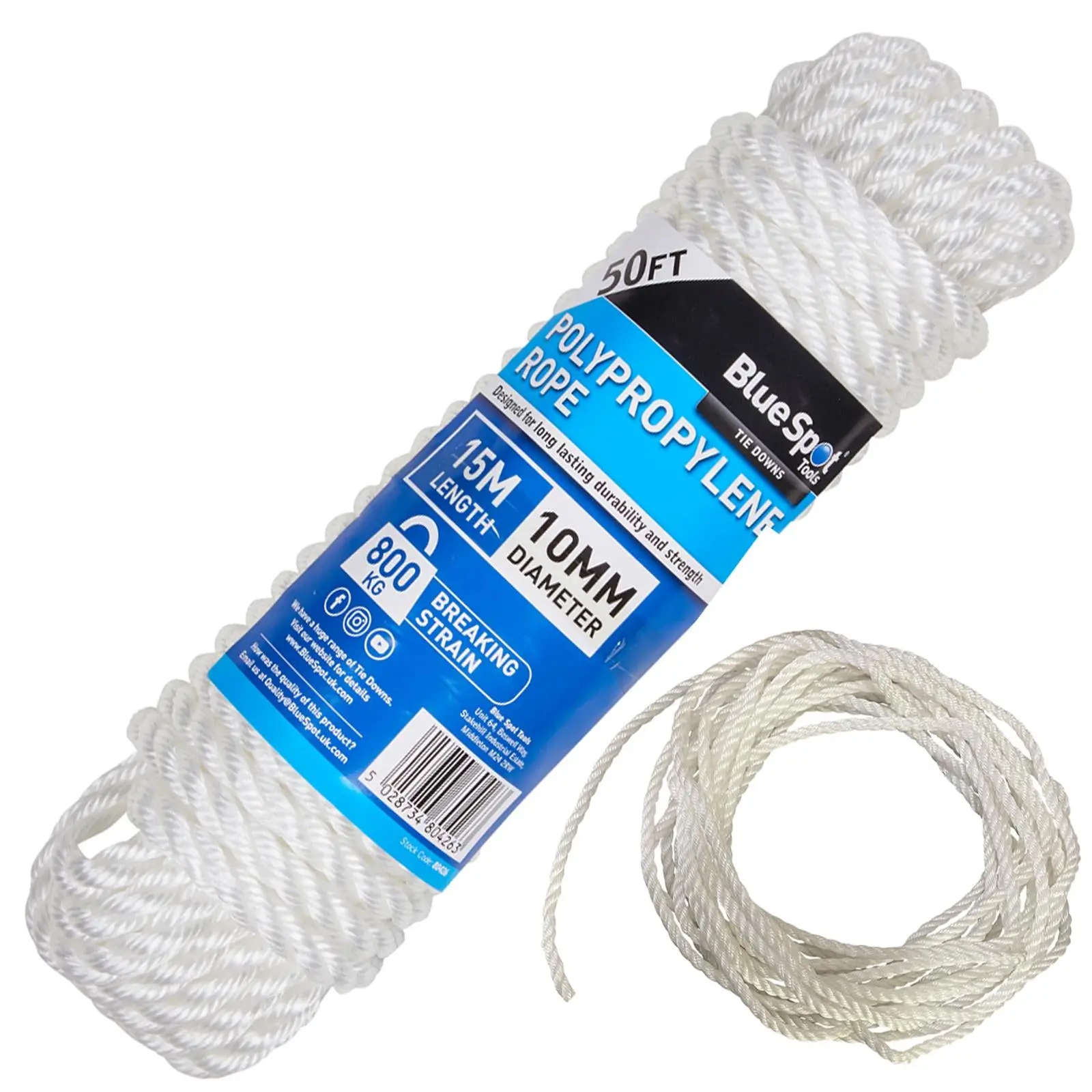 BlueSpot Polypropylene Rope White 15m x 10mm 50ft