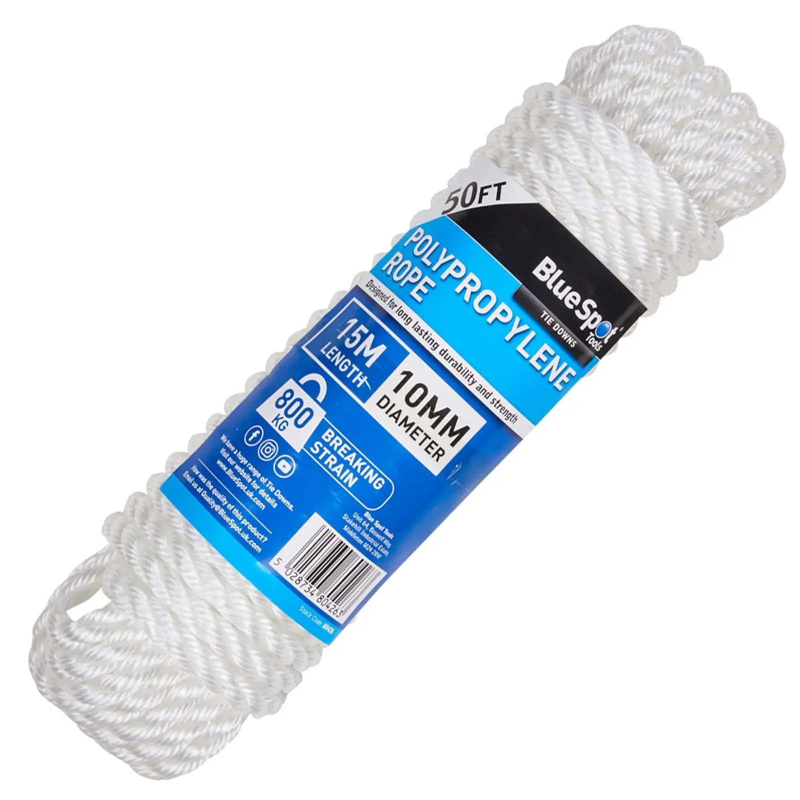 BlueSpot Polypropylene Rope White 15m x 10mm 50ft - Image 2