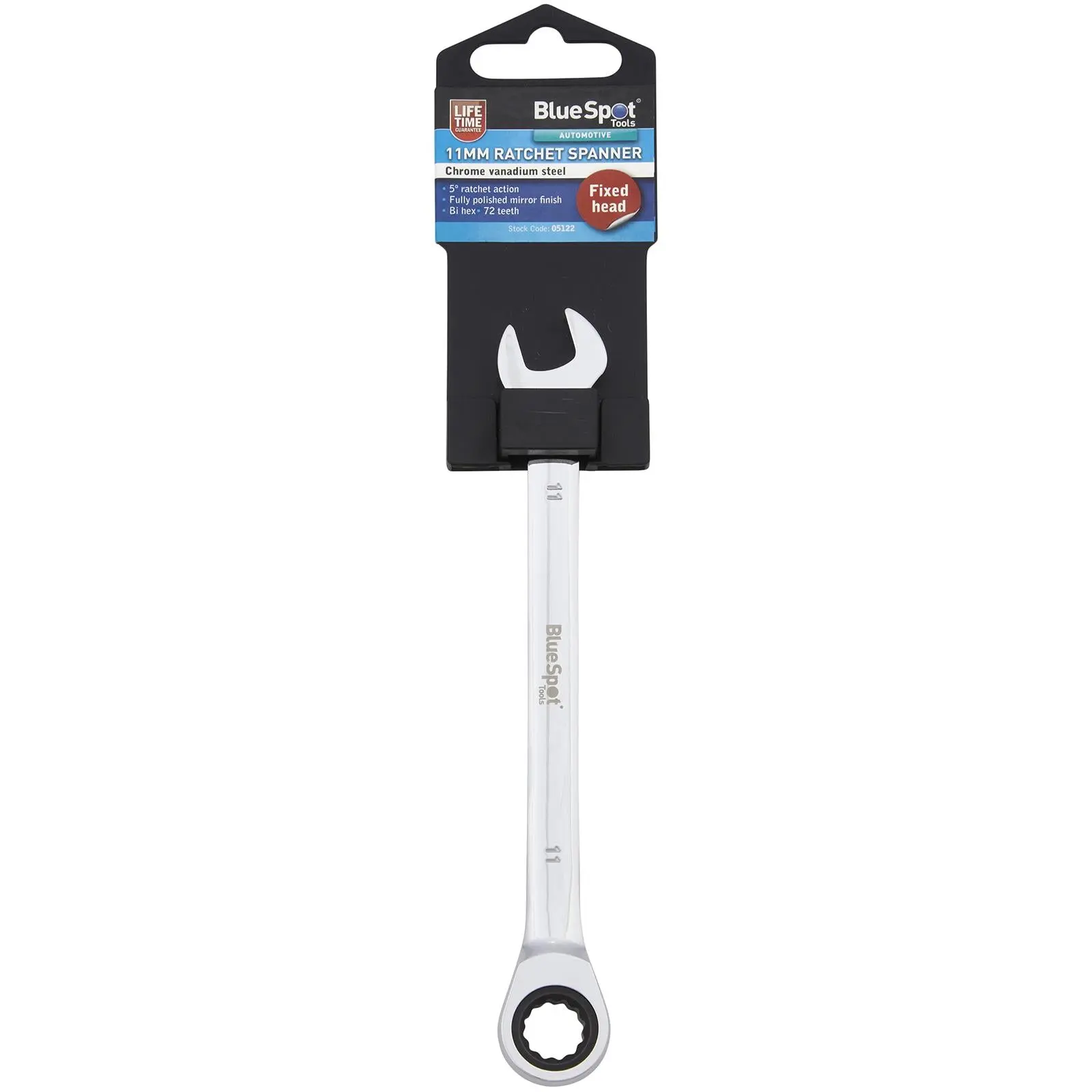 BlueSpot Ratchet Combination Spanner Fixed Head Chrome Vanadium 11mm - Image 2