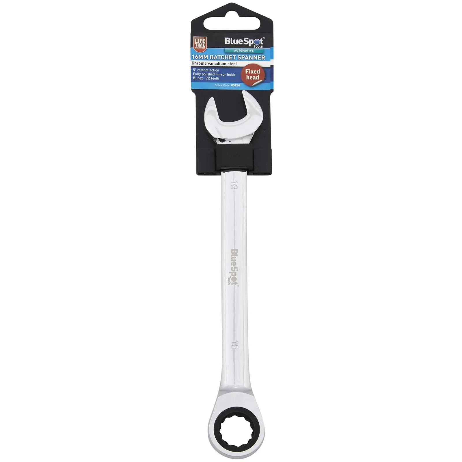 BlueSpot Ratchet Combination Spanner Fixed Head Chrome Vanadium 16mm - Image 2