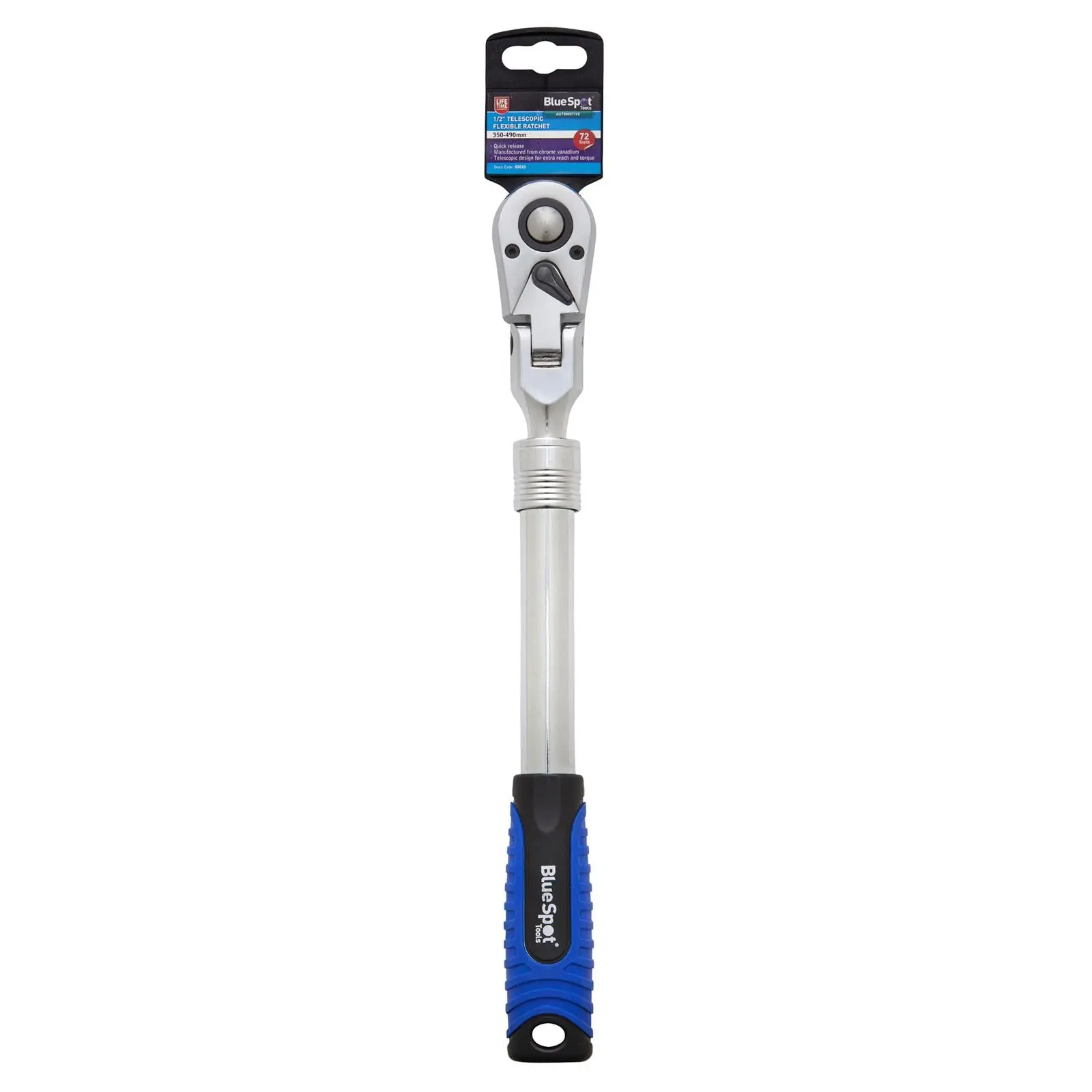 BlueSpot Ratchet Handle Socket Wrench Telescopic Flexi Head 1/2" Drive 350-490mm 72 Tooth - Image 2