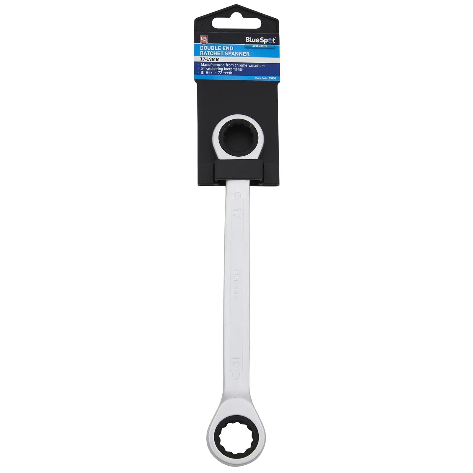 BlueSpot Ratchet Ring Spanner Double End 17mm x 19mm 72 Tooth - Image 2