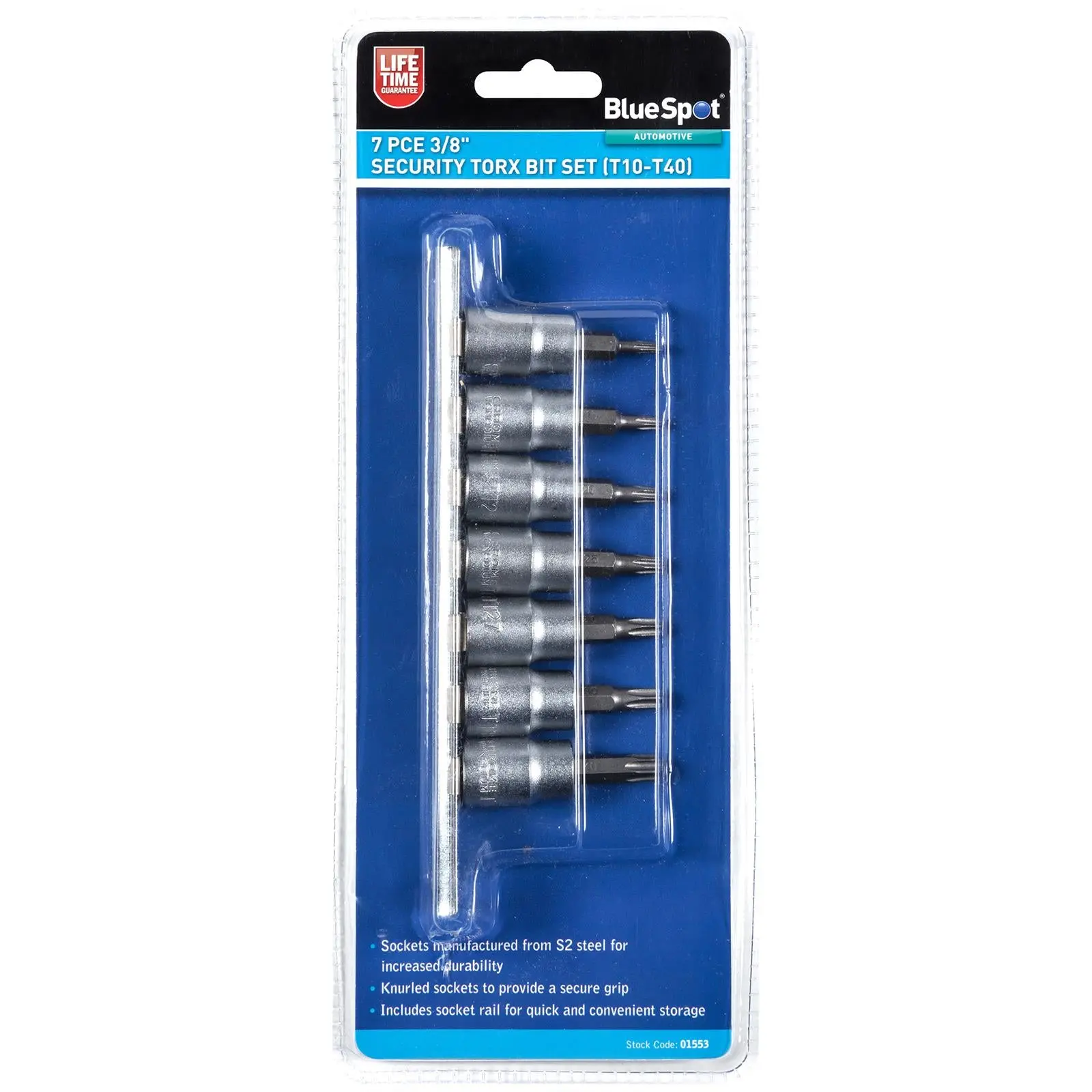BlueSpot Security Torx Bit Set 3/8" Drive 7 Piece T10-T40 on Socket Rail - Image 4