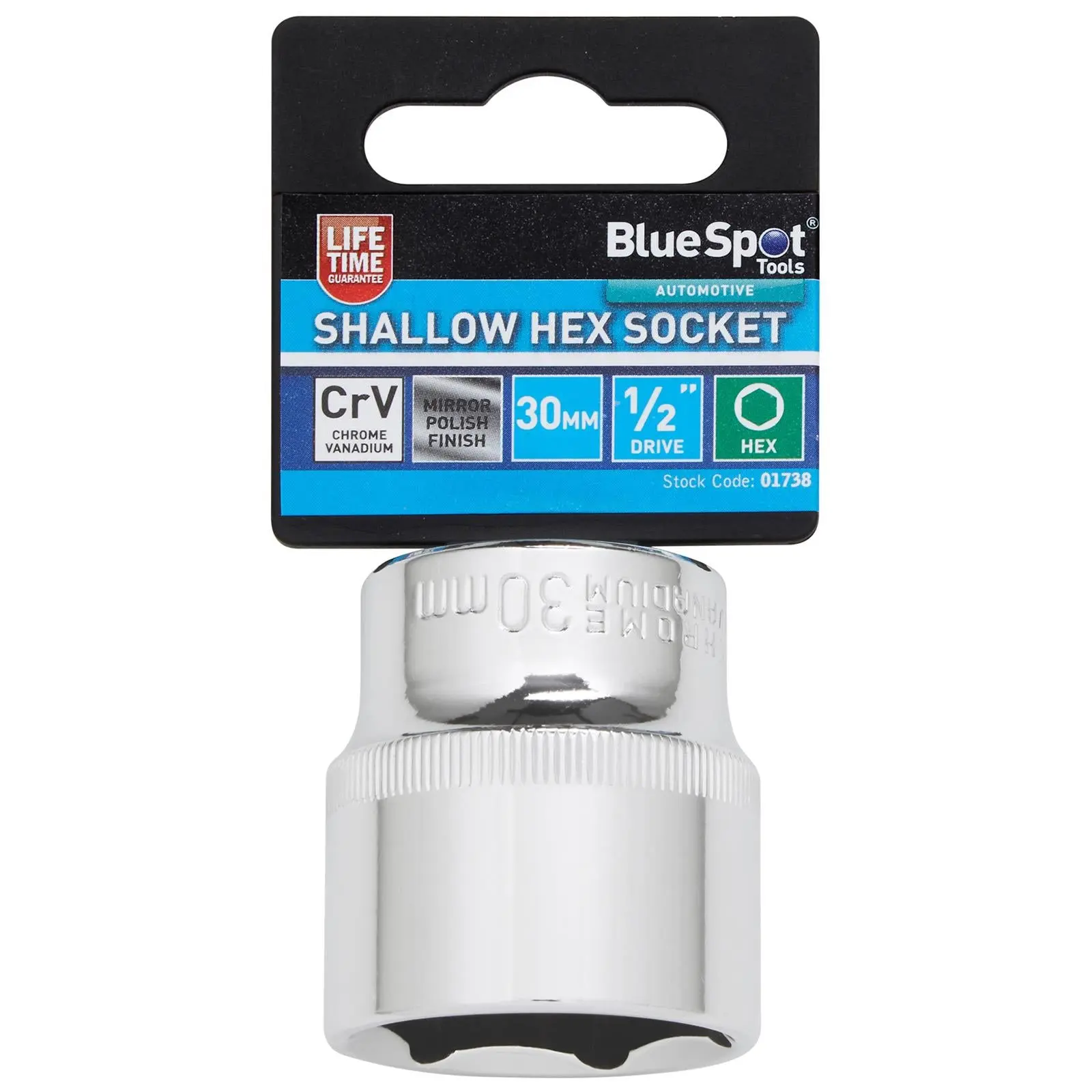 BlueSpot Shallow Socket 1/2" Drive 6 Point Hex Chrome Individual 8-32mm - Choose Size - Image 10
