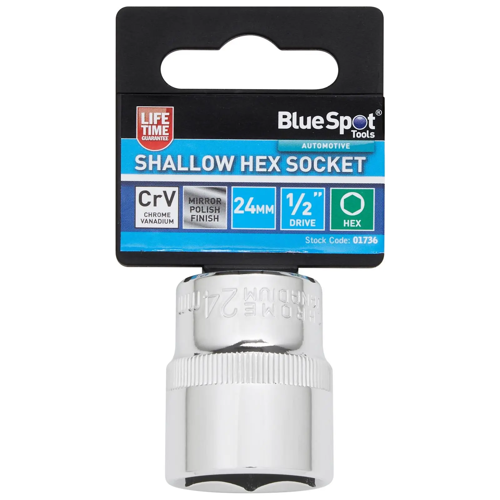 BlueSpot Shallow Socket 1/2" Drive 6 Point Hex Chrome Individual 8-32mm - Choose Size - Image 11