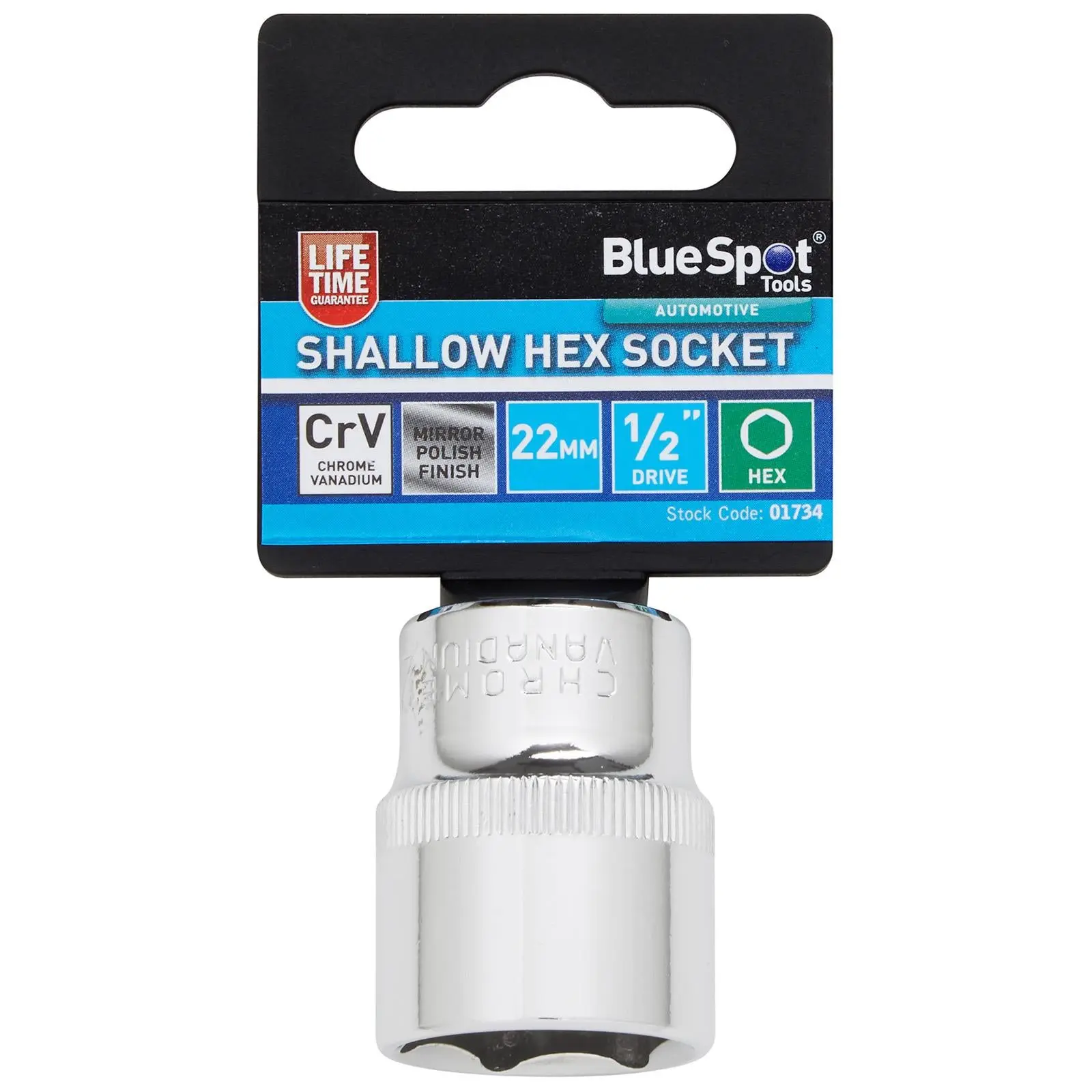 BlueSpot Shallow Socket 1/2" Drive 6 Point Hex Chrome Individual 8-32mm - Choose Size - Image 12