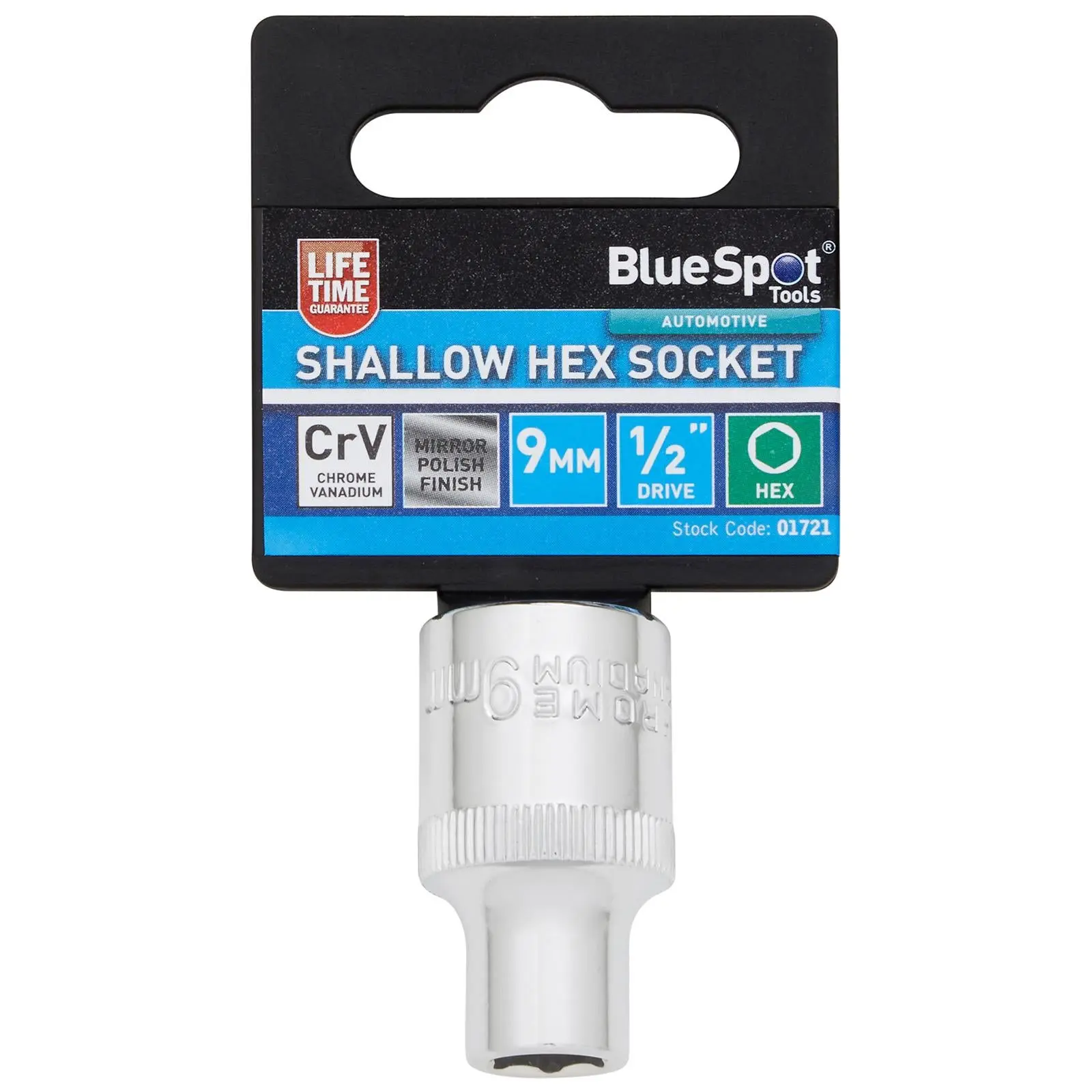 BlueSpot Shallow Socket 1/2" Drive 6 Point Hex Chrome Individual 8-32mm - Choose Size - Image 15