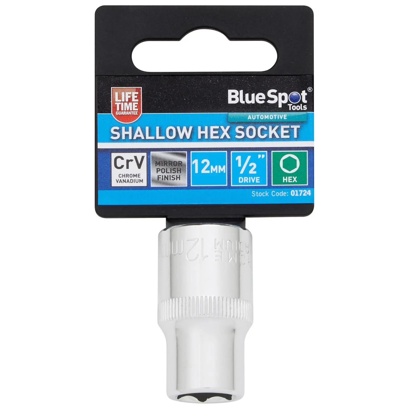 BlueSpot Shallow Socket 1/2" Drive 6 Point Hex Chrome Individual 8-32mm - Choose Size - Image 16