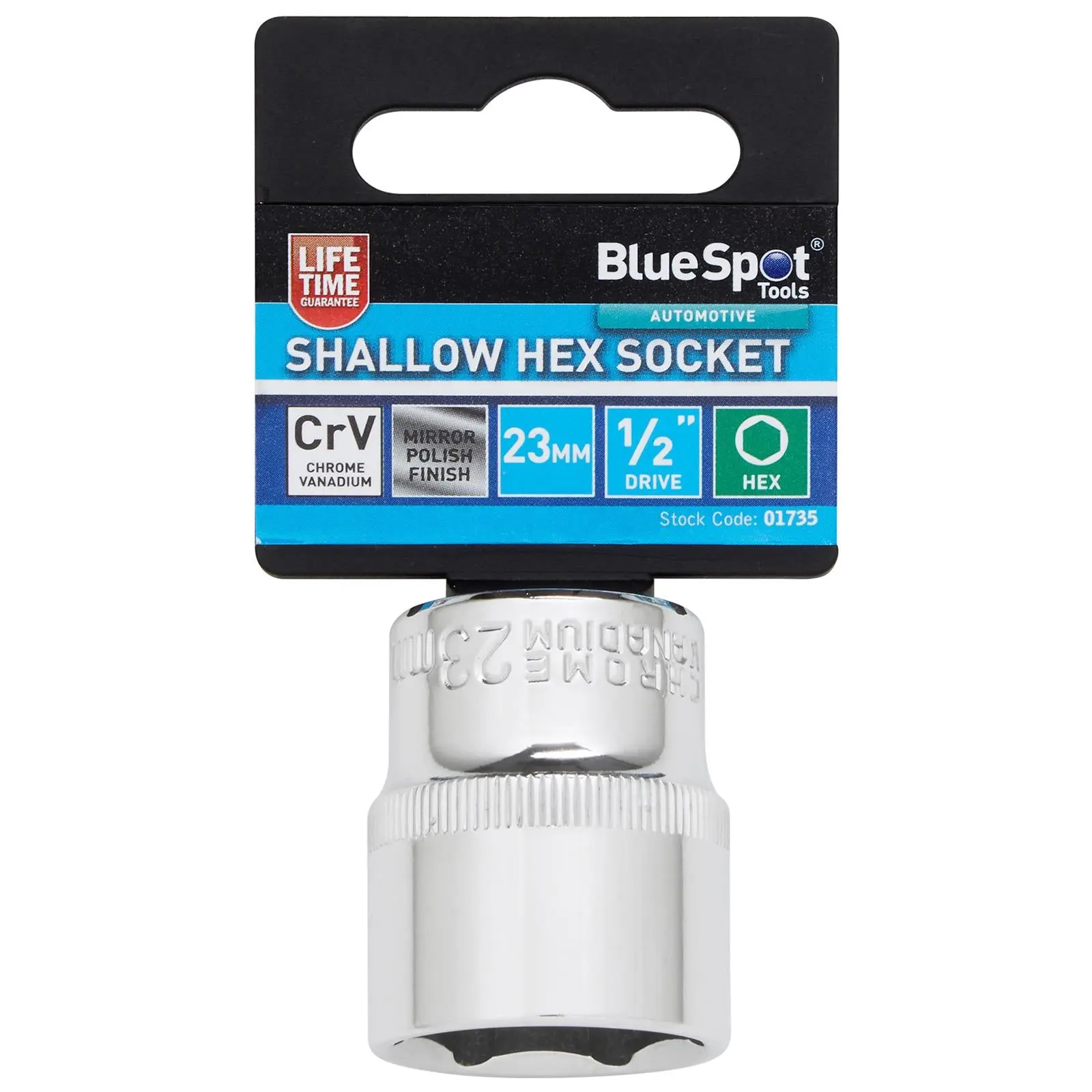 BlueSpot Shallow Socket 1/2" Drive 6 Point Hex Chrome Individual 8-32mm - Choose Size - Image 17