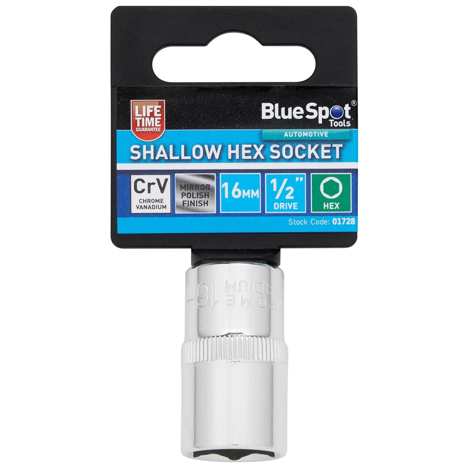 BlueSpot Shallow Socket 1/2" Drive 6 Point Hex Chrome Individual 8-32mm - Choose Size - Image 18