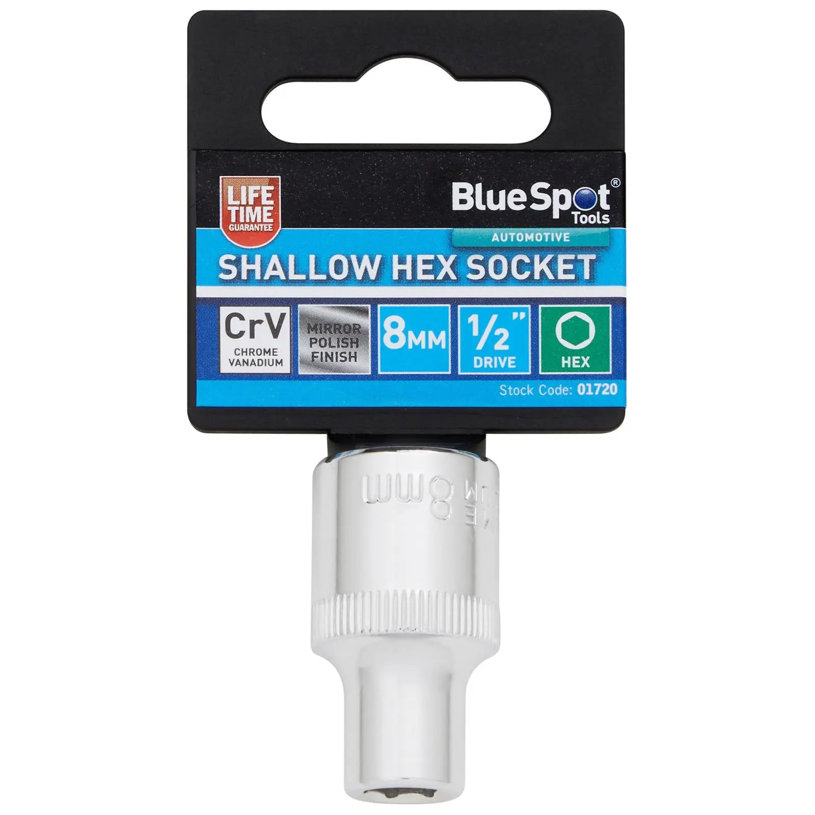 BlueSpot Shallow Socket 1/2" Drive 6 Point Hex Chrome Individual 8-32mm - Choose Size - Image 19
