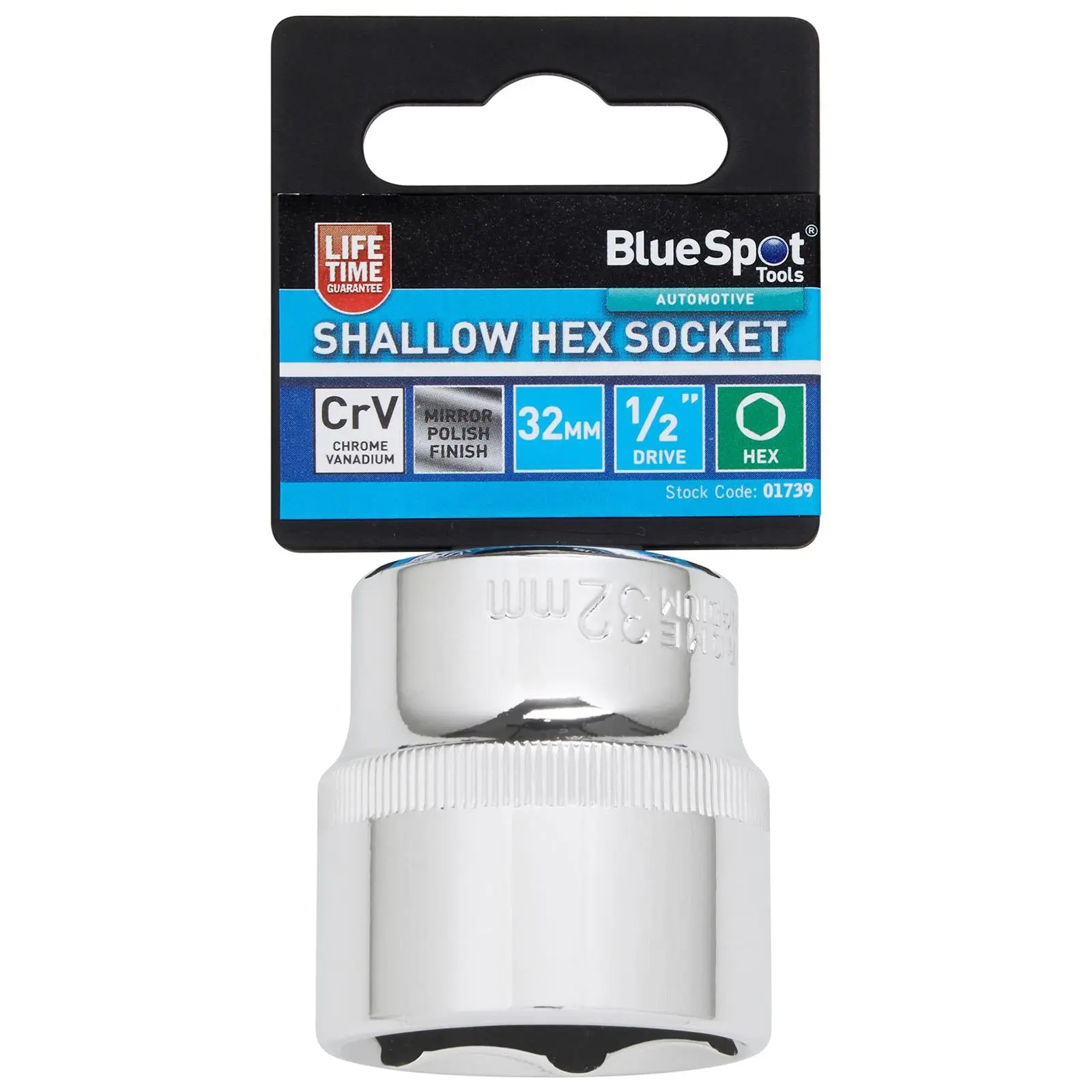 BlueSpot Shallow Socket 1/2" Drive 6 Point Hex Chrome Individual 8-32mm - Choose Size - Image 2