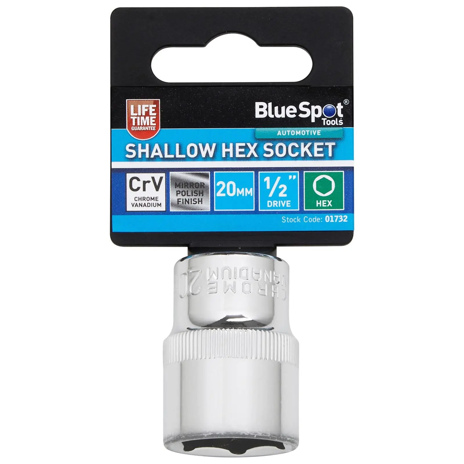 BlueSpot Shallow Socket 1/2" Drive 6 Point Hex Chrome Individual 8-32mm - Choose Size - Image 20