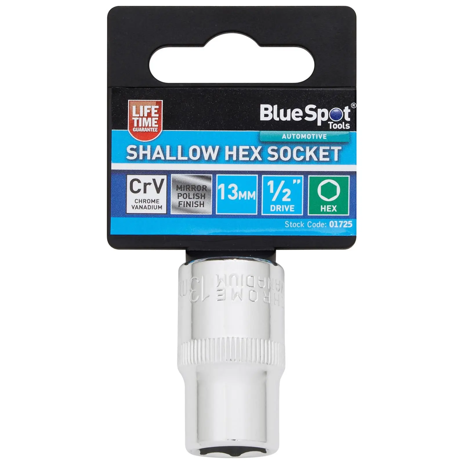 BlueSpot Shallow Socket 1/2" Drive 6 Point Hex Chrome Individual 8-32mm - Choose Size - Image 21