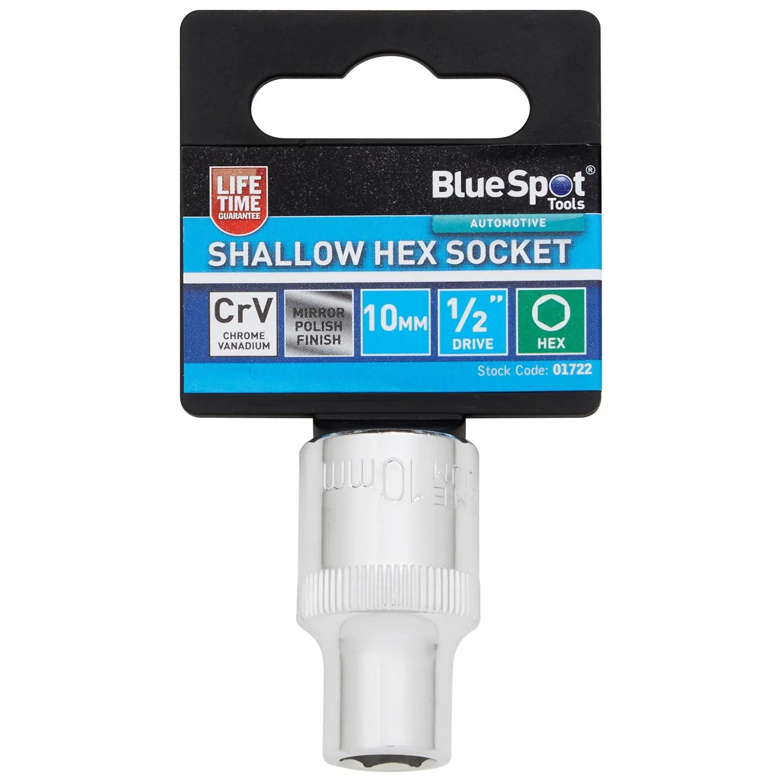 BlueSpot Shallow Socket 1/2" Drive 6 Point Hex Chrome Individual 8-32mm - Choose Size - Image 3
