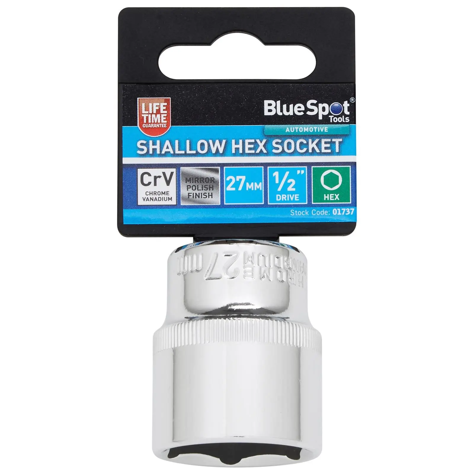 BlueSpot Shallow Socket 1/2" Drive 6 Point Hex Chrome Individual 8-32mm - Choose Size - Image 4