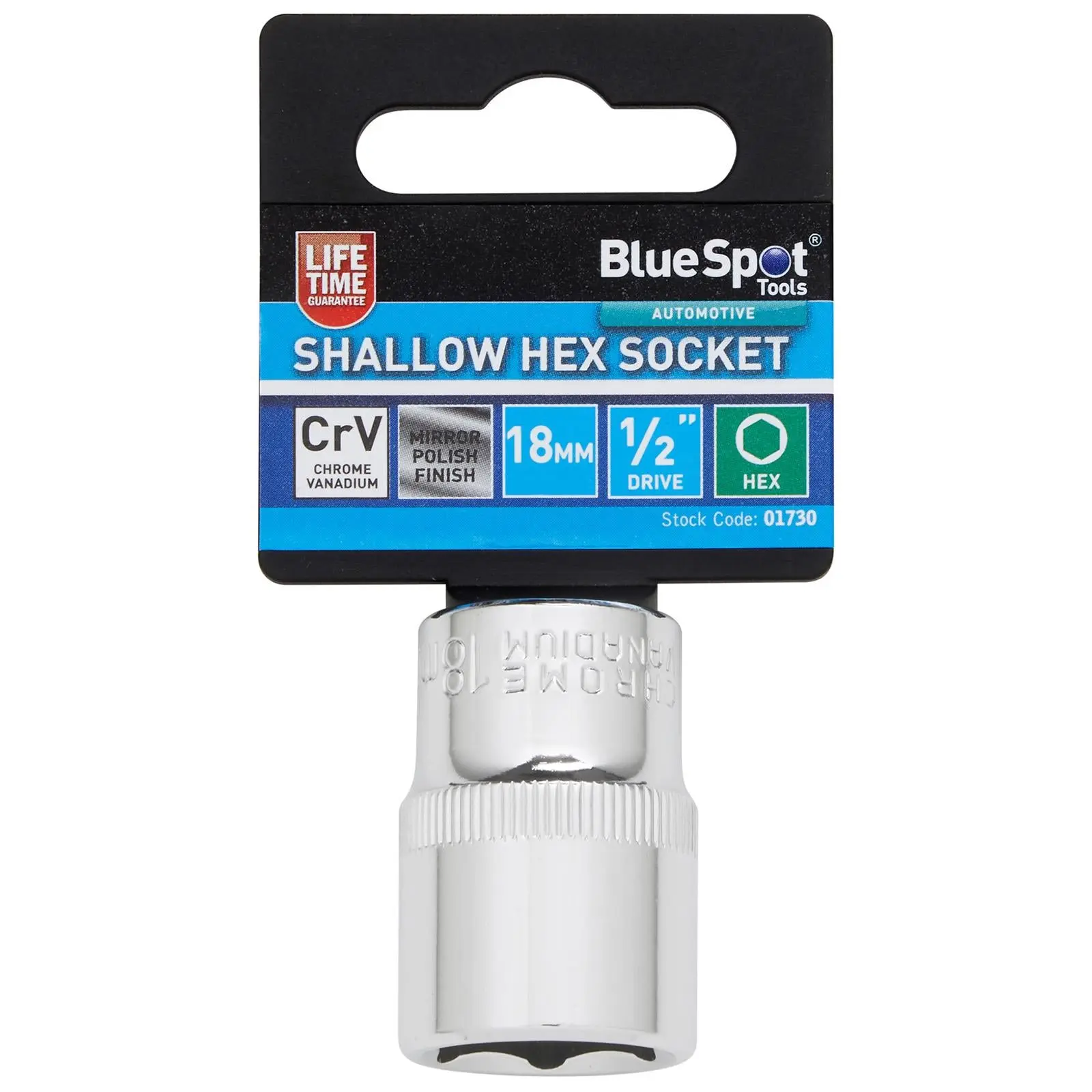 BlueSpot Shallow Socket 1/2" Drive 6 Point Hex Chrome Individual 8-32mm - Choose Size - Image 6