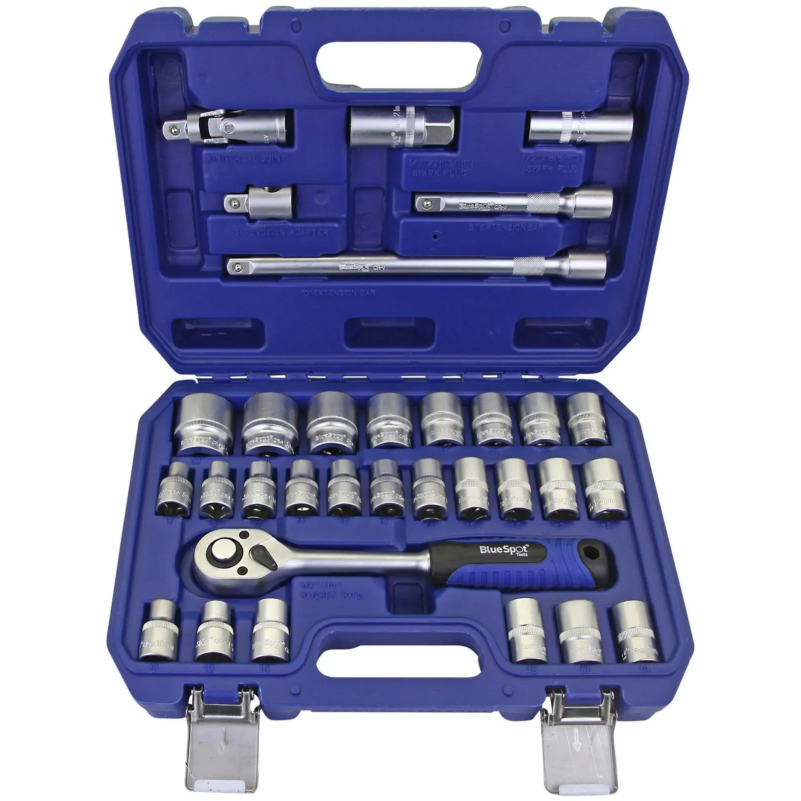 BlueSpot Socket Set Metric 1/2" Drive 8-32mm 32 Pieces with Accessories in Case