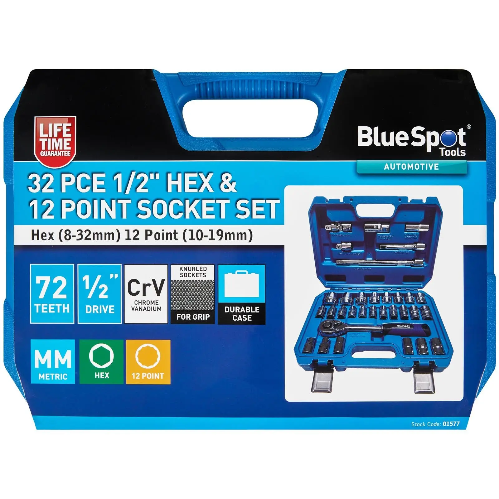 BlueSpot Socket Set Metric 1/2" Drive 8-32mm 32 Pieces with Accessories in Case - Image 2