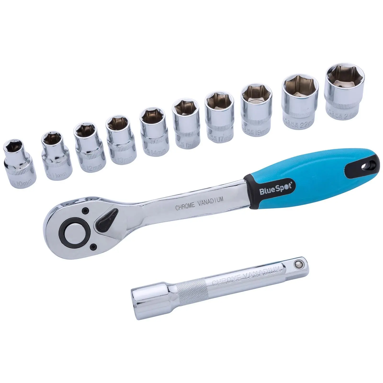BlueSpot Socket Set with Ratchet Handle 1/2" Drive 10-24mm 12 Piece - Image 2