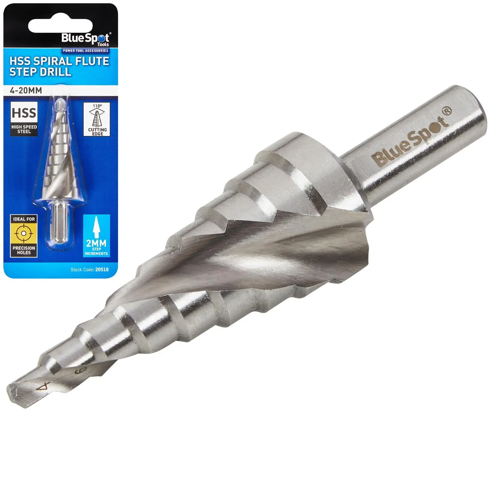 BlueSpot Step Drill HSS Spiral Flute 4-20mm