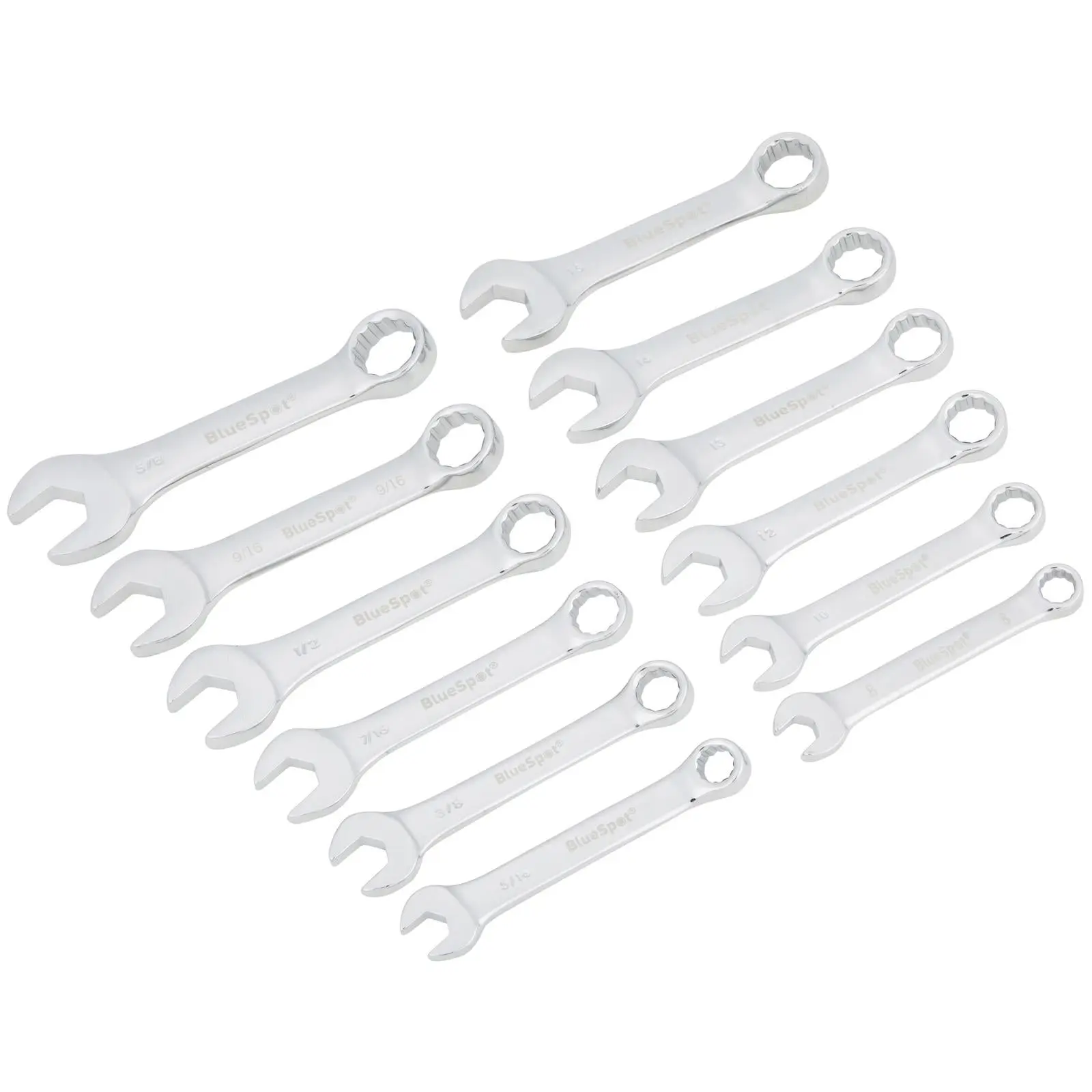 BlueSpot Stubby Combination Spanner Set Metric Imperial 8-15mm 5/16"-5/8" 12 Piece - Image 2