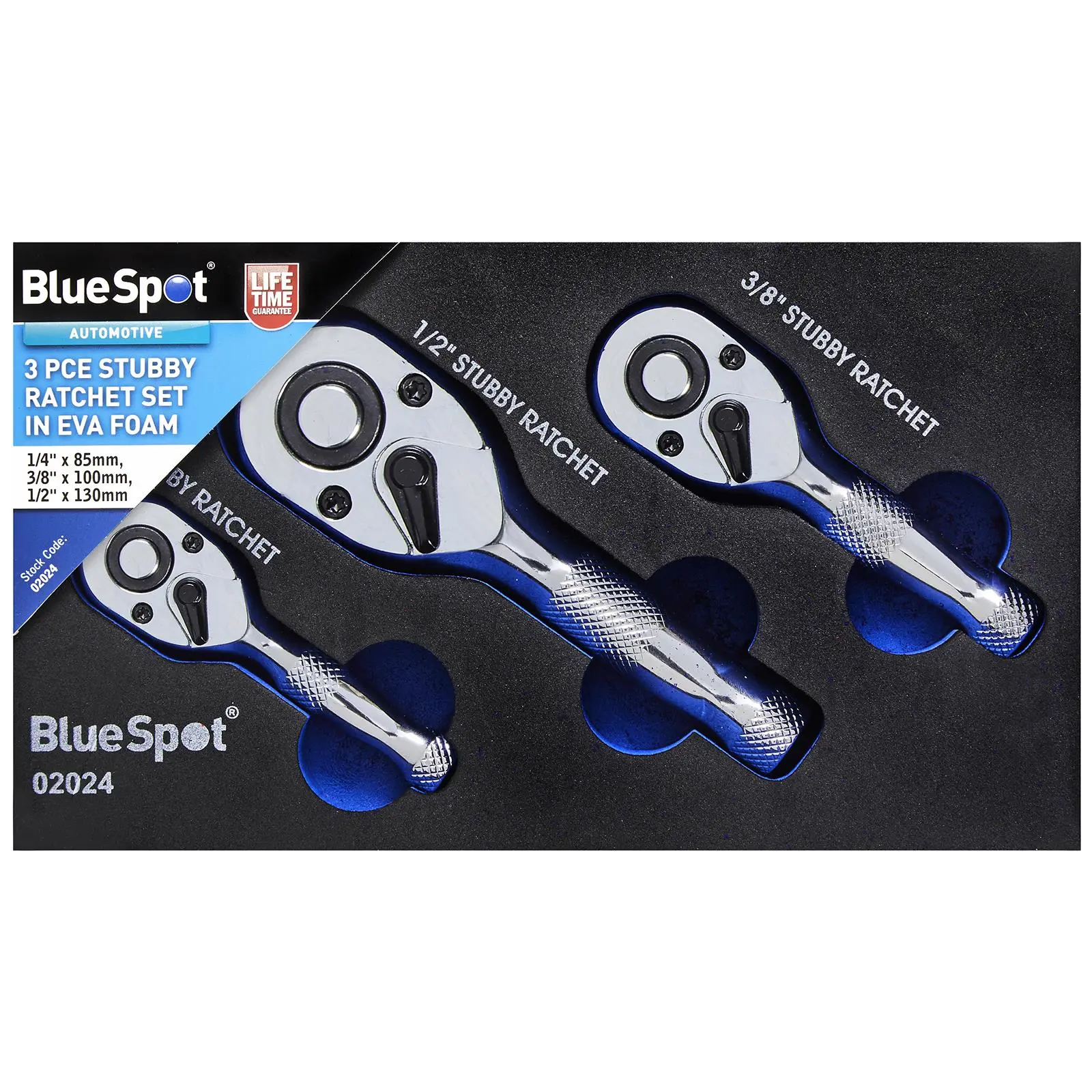 BlueSpot Stubby Ratchet Set In EVA Foam 3 Piece 1/4" 3/8" 1/2" Drive - Image 2