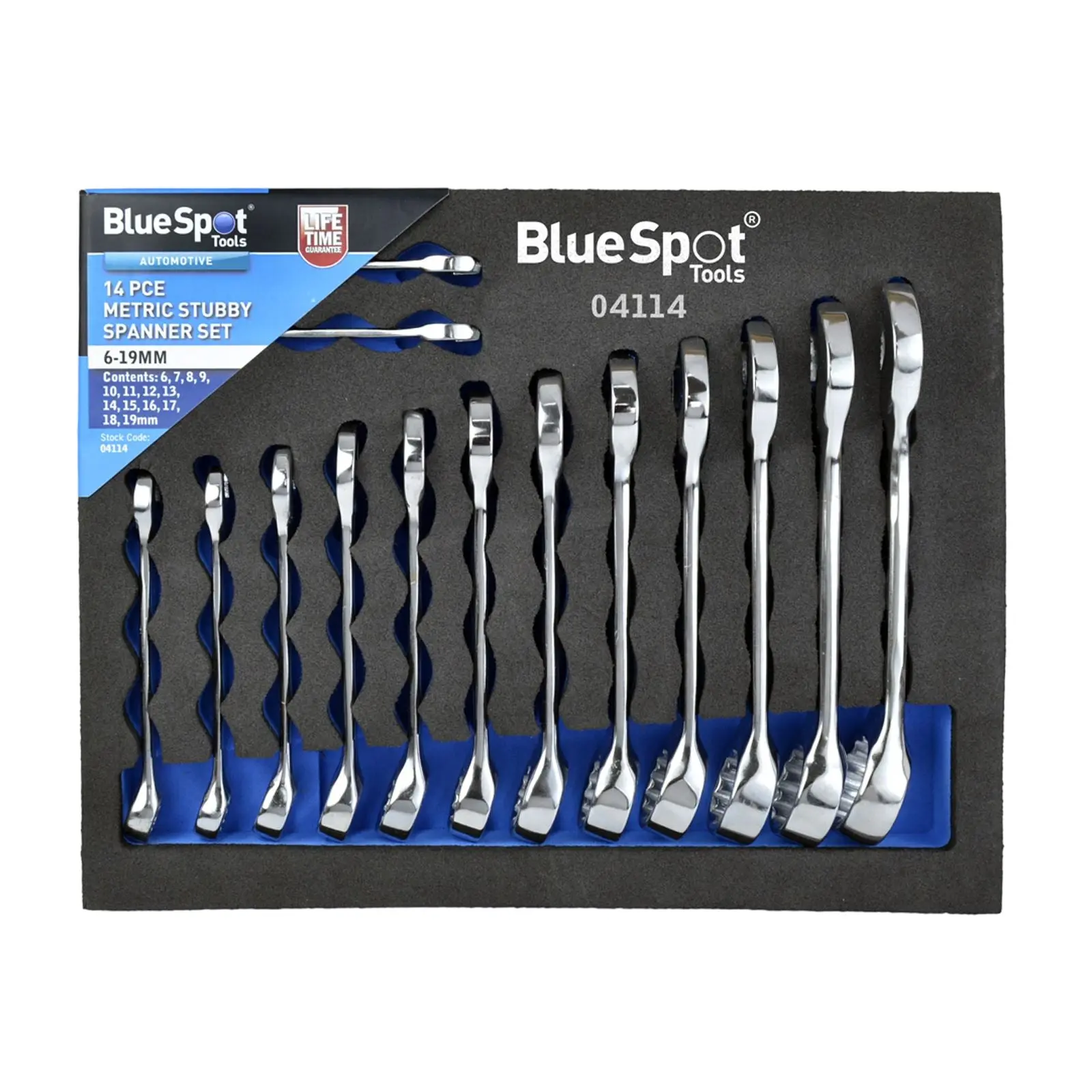 BlueSpot Stubby Spanner Set In Eva Foam 14 Piece 6-19mm Metric Eva Foam Tray