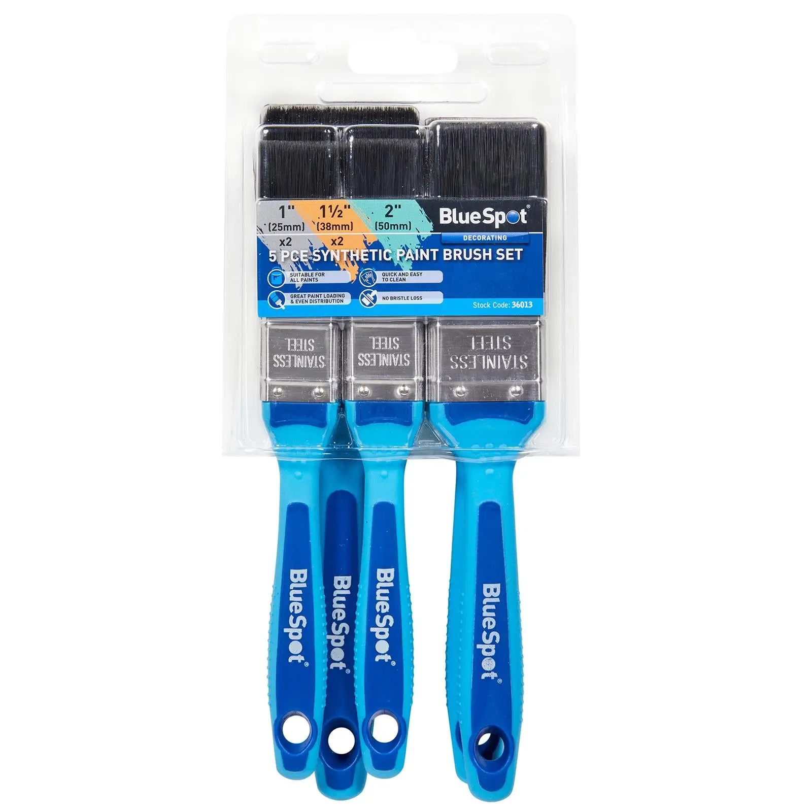 BlueSpot Synthetic Paint Brush Set with Soft Grip Handle 5 Piece 25mm-50mm - Image 2