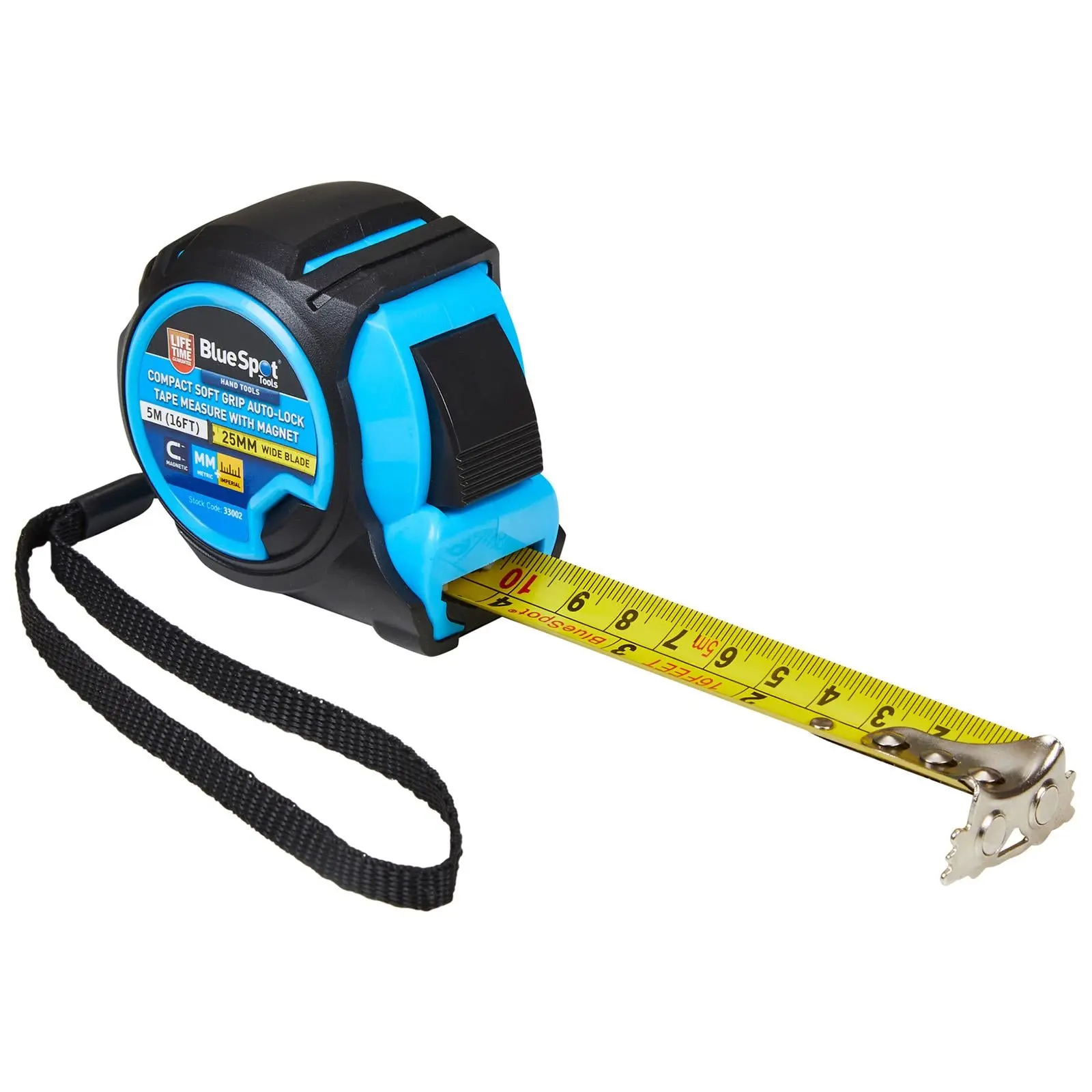 BlueSpot Tape Measure 5m 16ft Compact Soft Grip Self Locking with Magnet