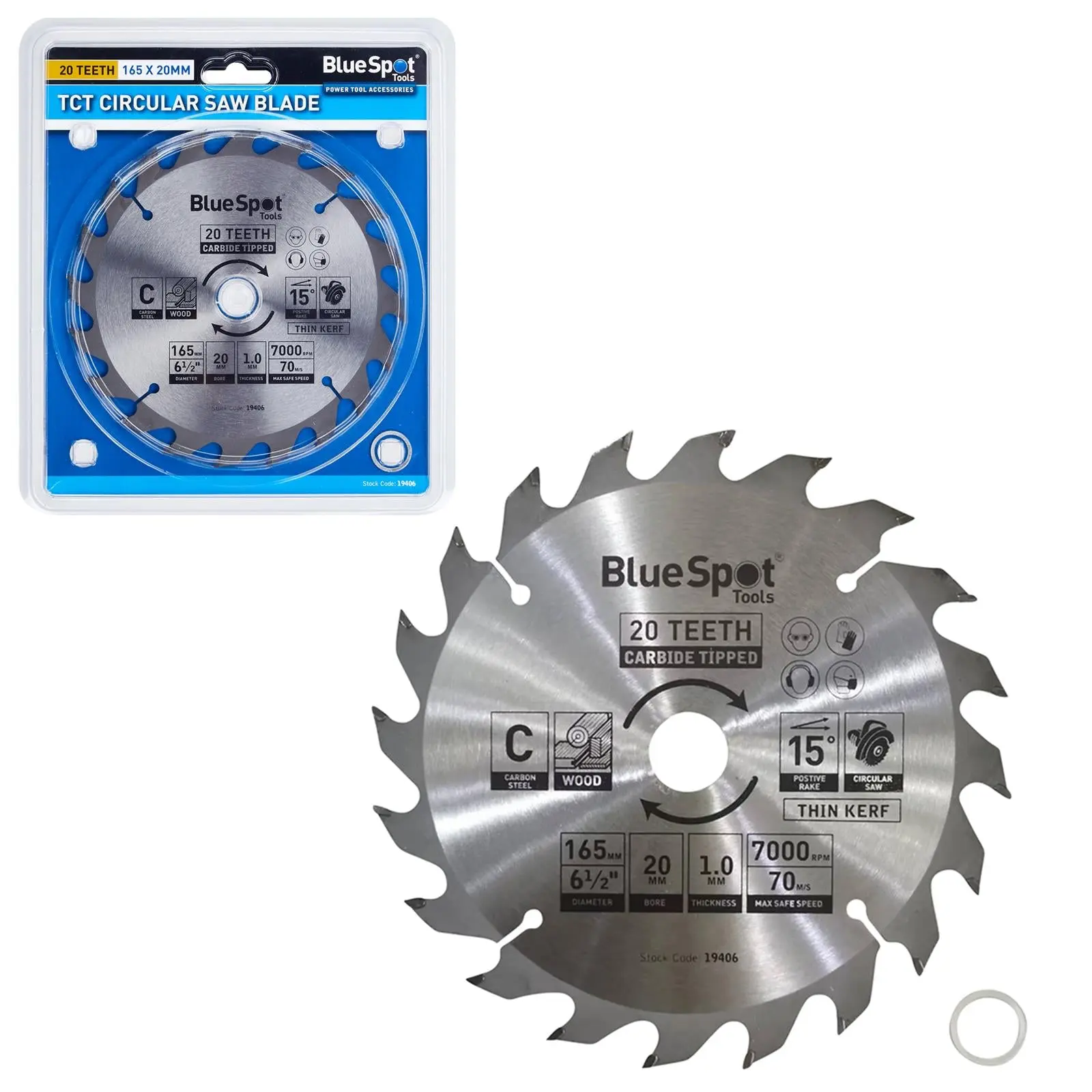 BlueSpot TCT Circular Saw Blade 20 Teeth 165mm x 20mm - Image 3