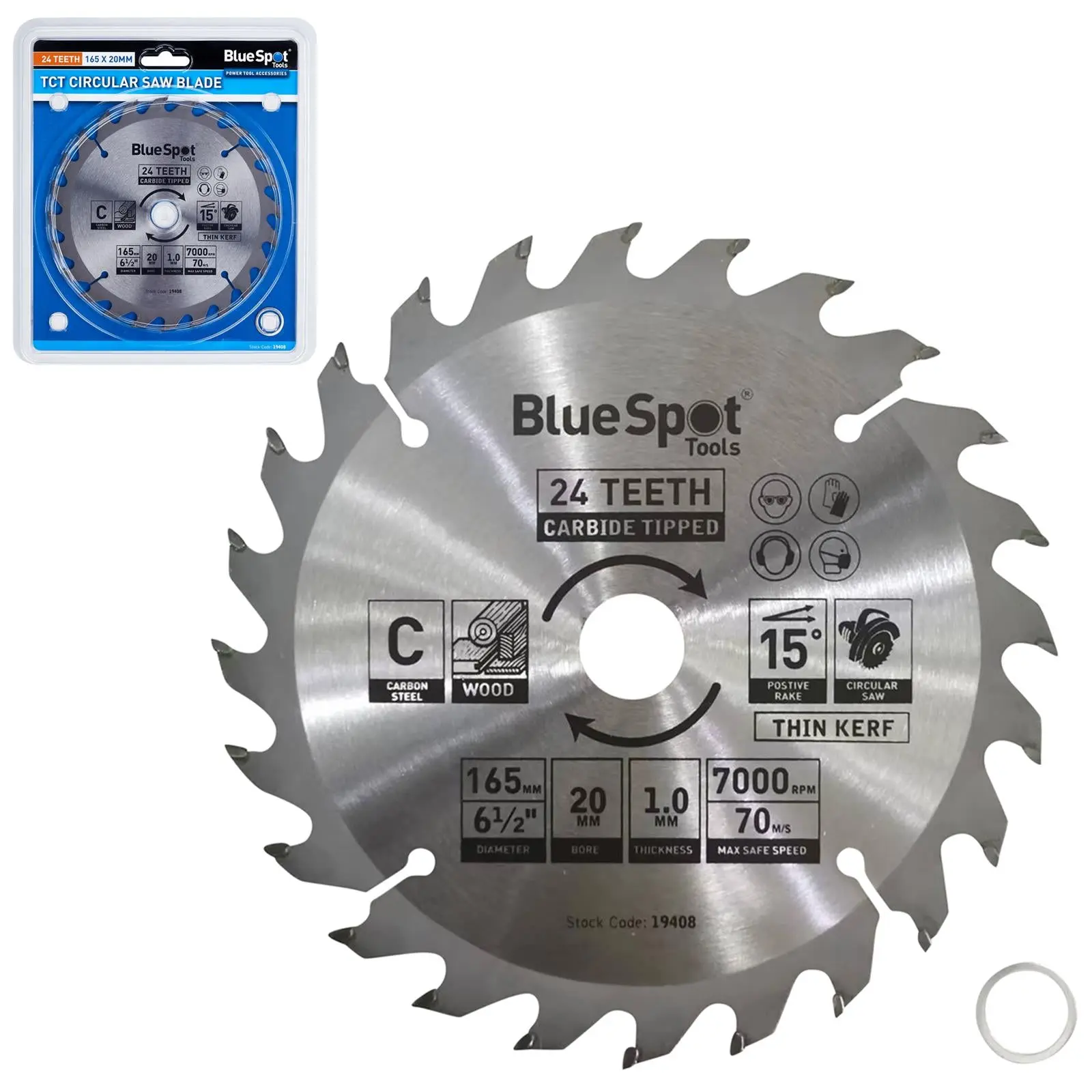 BlueSpot TCT Circular Saw Blade 24 Teeth 165mm x 20mm - Image 3