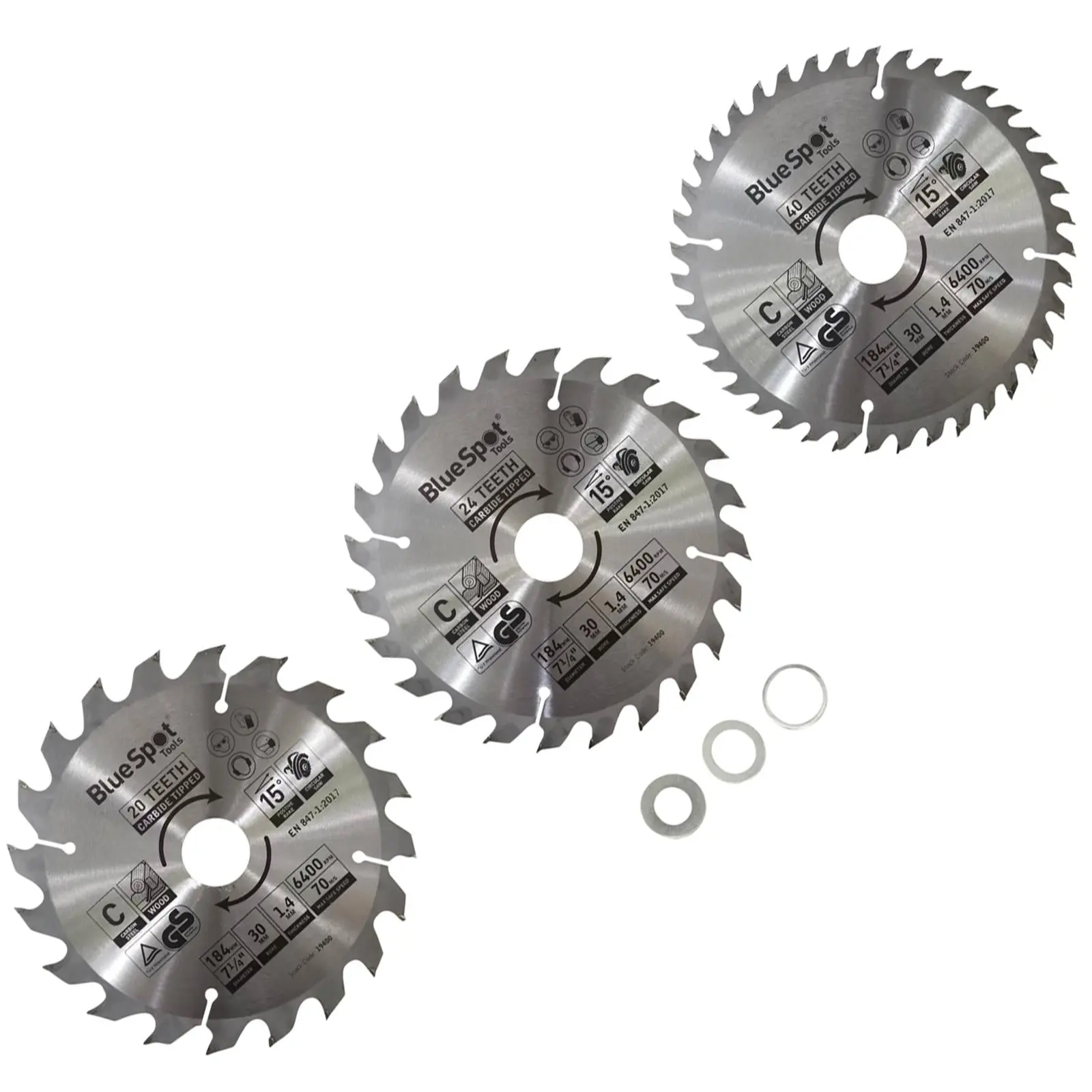BlueSpot TCT Circular Saw Blades 20 24 40 Teeth 184mm x 30mm 3 Piece - Image 2