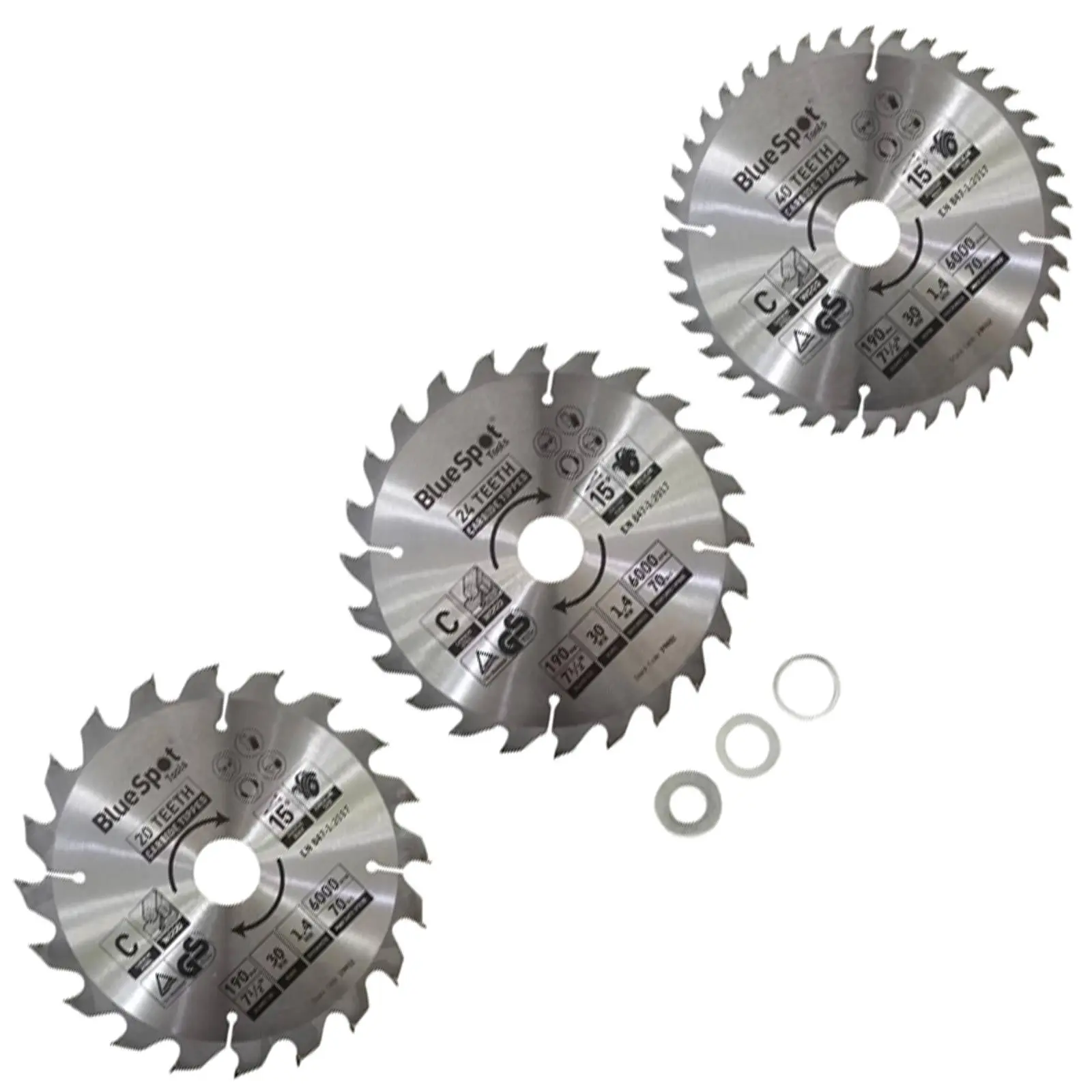 BlueSpot TCT Circular Saw Blades 20 24 40 Teeth 190mm x 30mm 3 Piece - Image 2