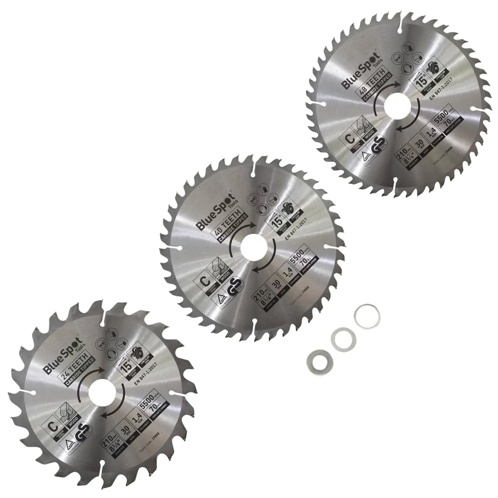 BlueSpot TCT Circular Saw Blades 24 40 48 Teeth 210mm x 30mm 3 Piece - Image 2