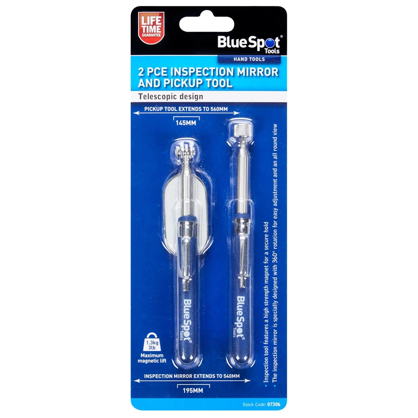 BlueSpot Telescopic Inspection Mirror and Magnetic Pickup Tool 2 Piece - Image 2
