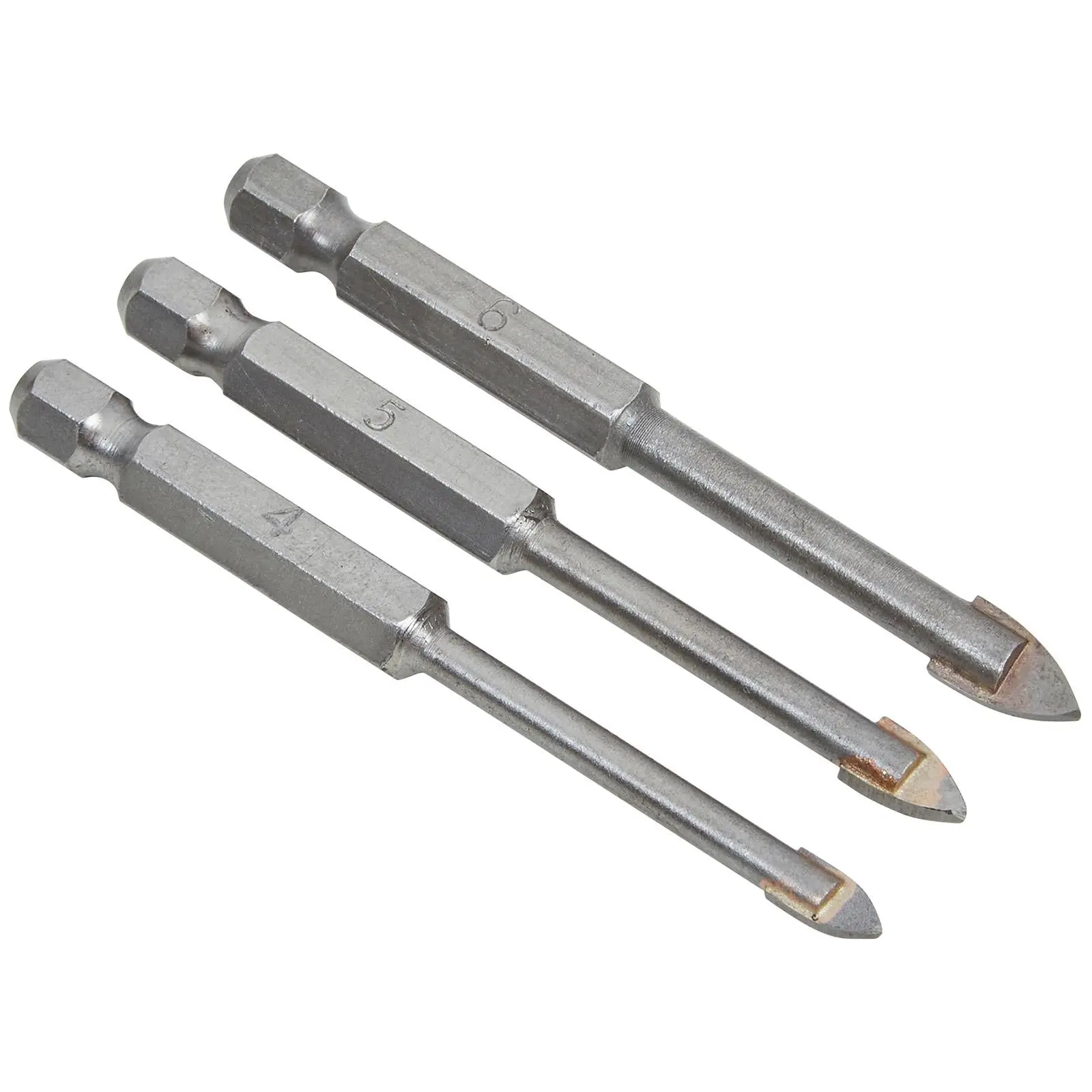 BlueSpot Tile and Glass Drill Bit Set 4-6mm Hex Shank 3 Pieces - Image 2