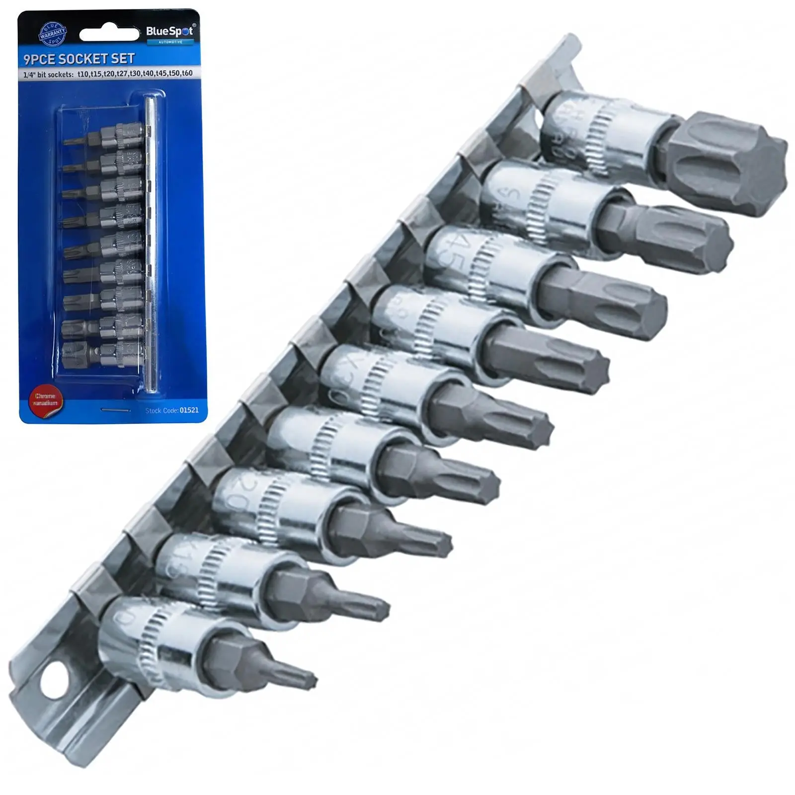 BlueSpot Torx Bit Socket Set 1/4" Drive 9 Piece T10-T60