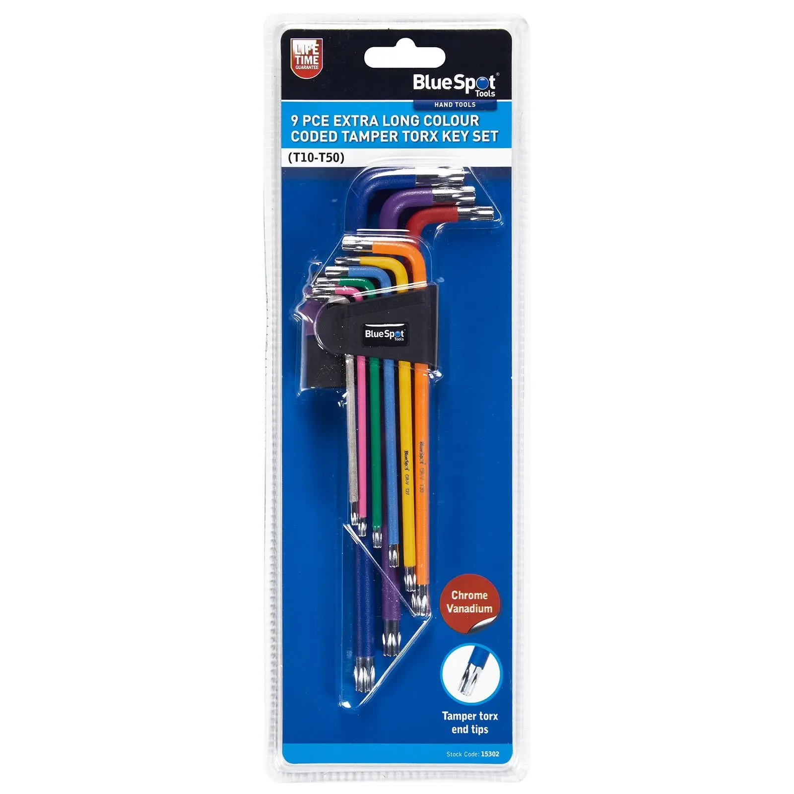 BlueSpot Torx Key Set Extra Long Colour Coded Tamperproof T10-T50 9 Piece - Image 3