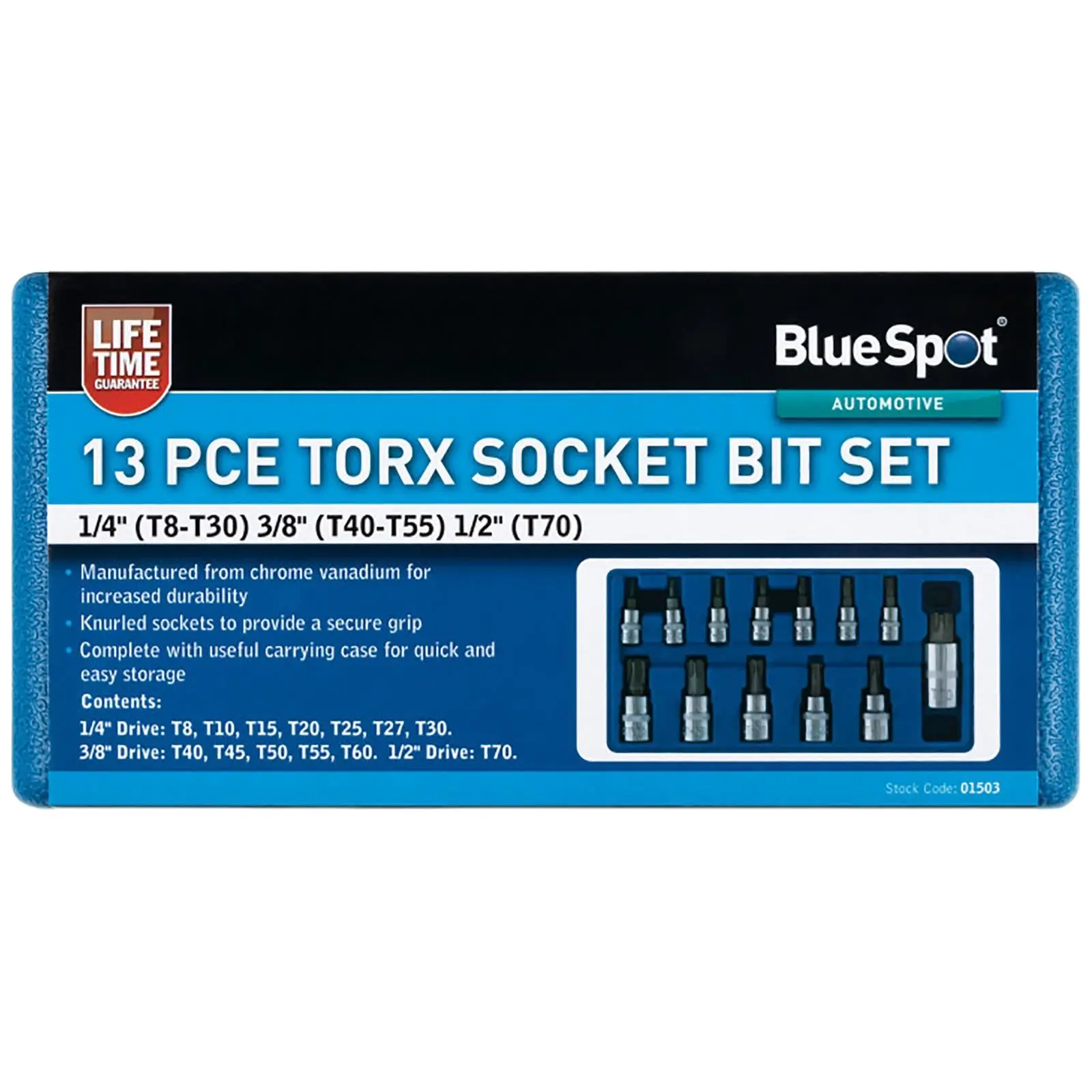 BlueSpot Torx Socket Bit Set 13 Piece in Storage Case T8-T70 - Image 4