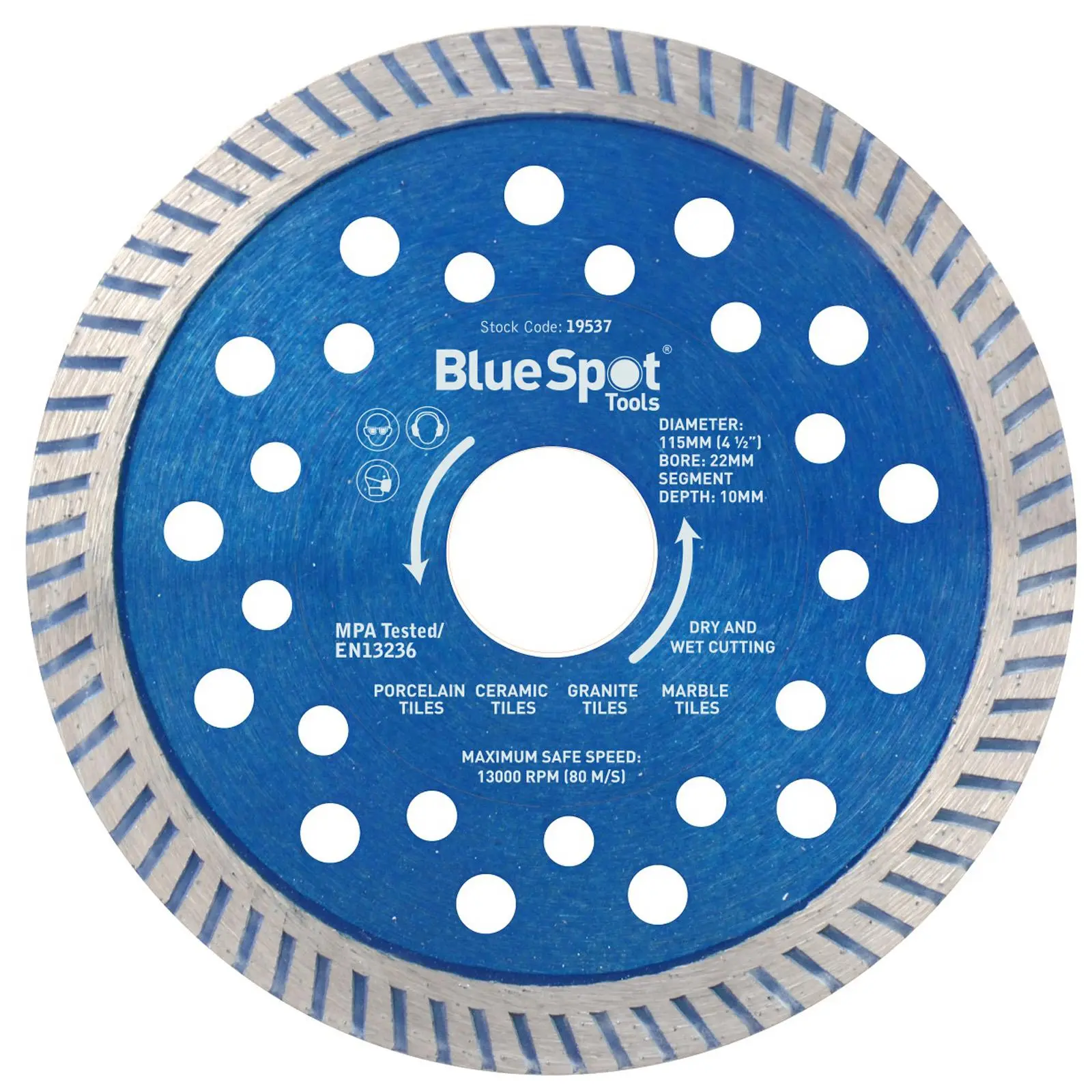 BlueSpot Turbo Cutting Disc 115mm 10mm Segment Depth Wet and Dry - Image 2