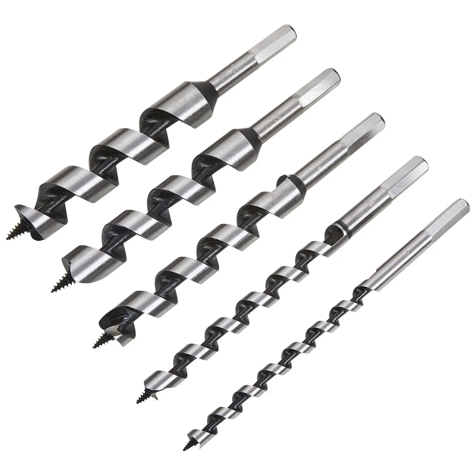BlueSpot Wood Auger Drill Bit Set 10-25mm Hex Shank 5 Pieces - Image 2