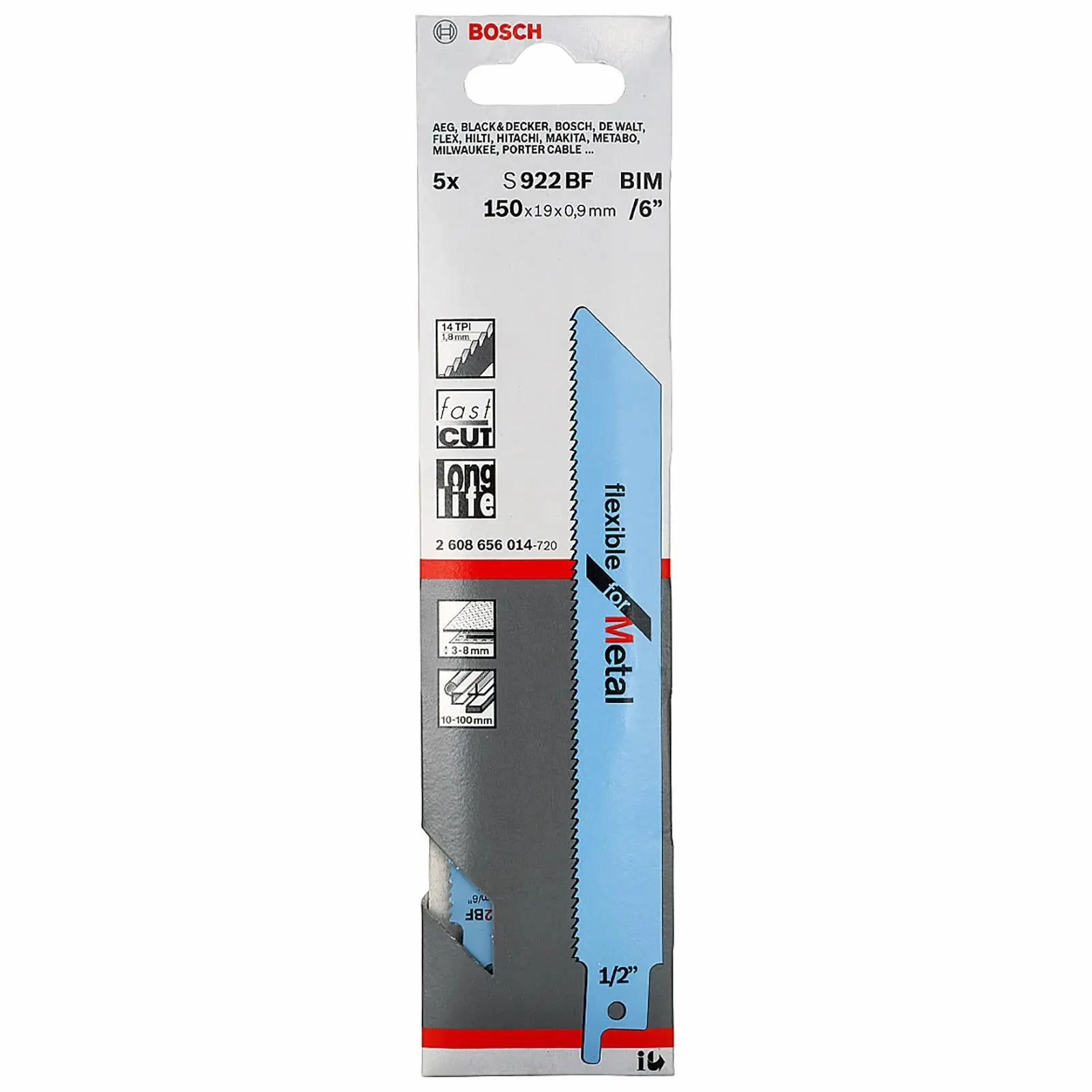 Bosch Recipro Blades Bi-Metal 5 Pack 150mm 6" S922BF Reciprocating Saw Metal Cutting - Image 2
