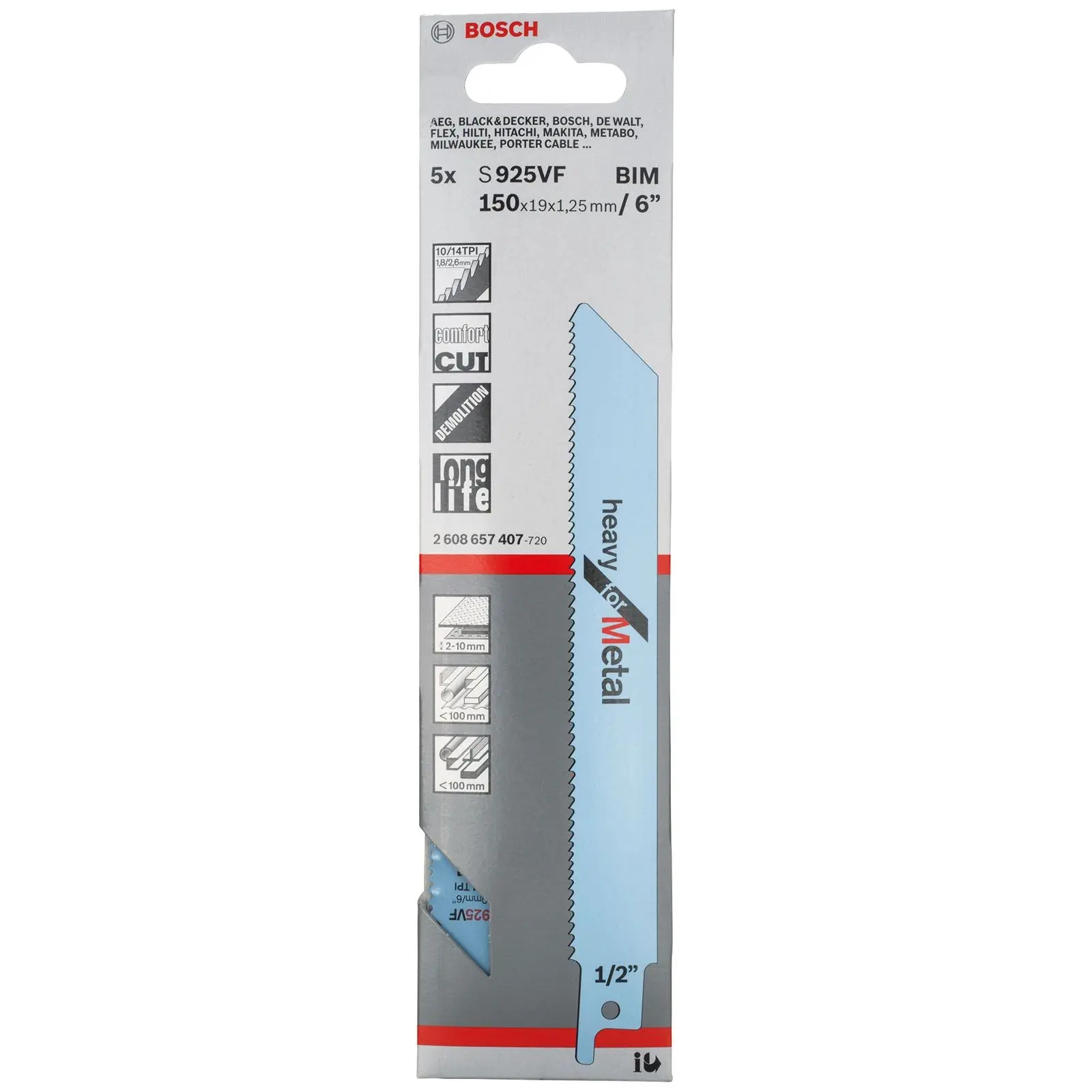 Bosch Reciprocating Saw Blades 150mm 6" 5 Pack S925VF Bi-Metal Recipro Blade Heavy for Metal - Image 4