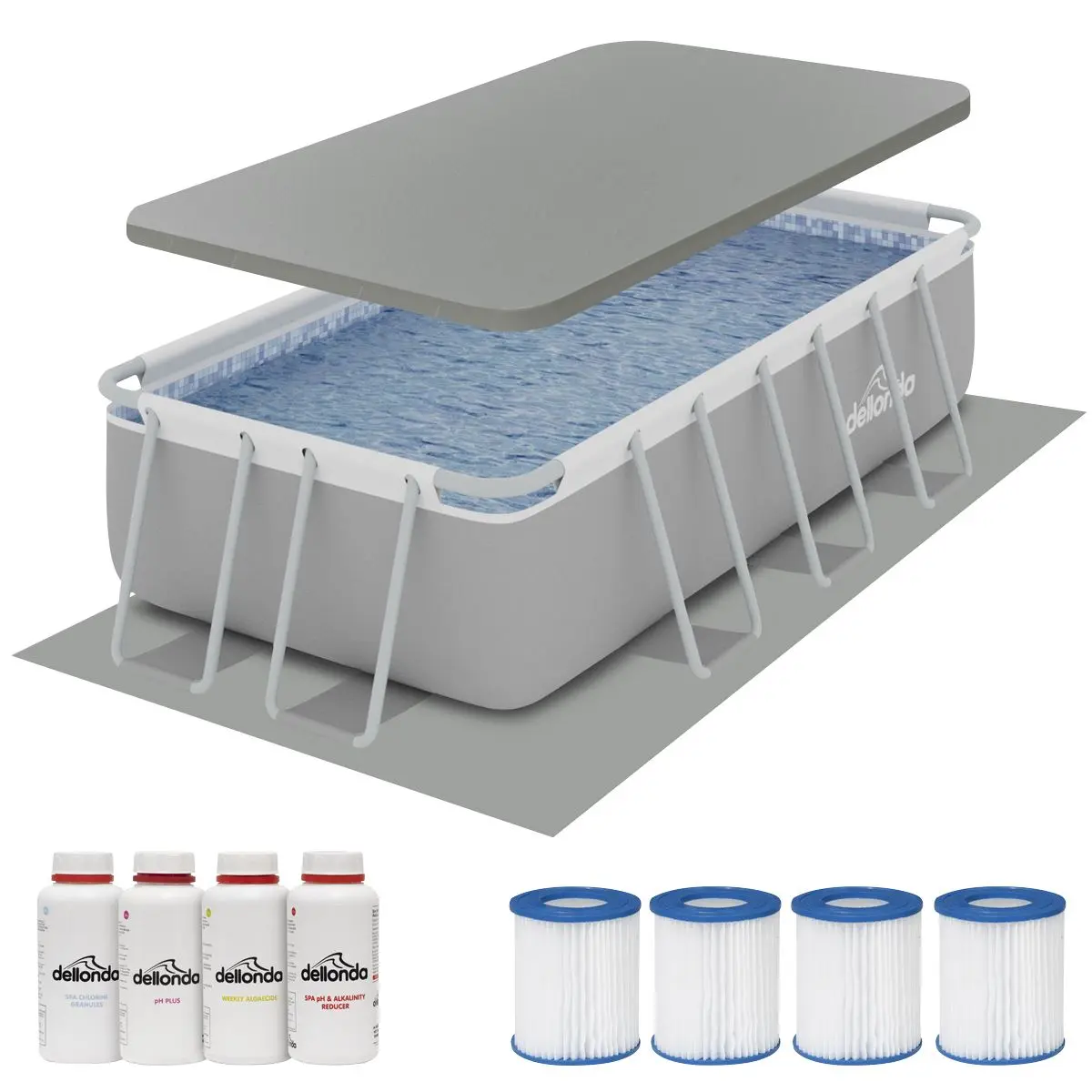 Dellonda 13ft Deluxe Steel Frame Swimming Pool Rectangular with Accessories