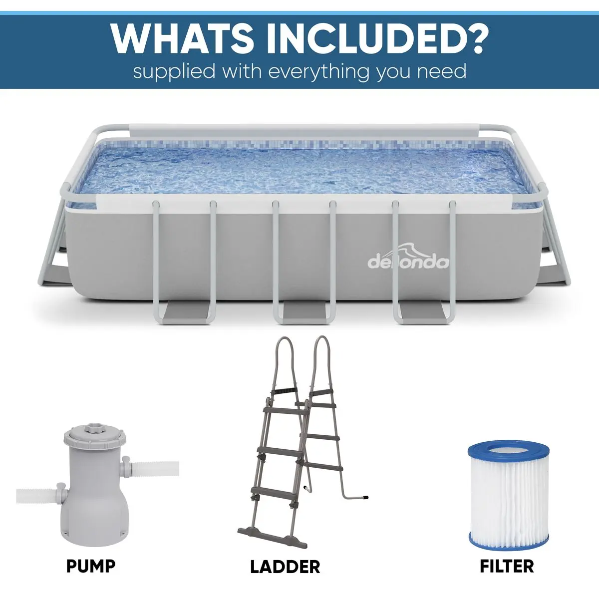 Dellonda 13ft Deluxe Steel Swimming Pool with Filter Pump - Image 3