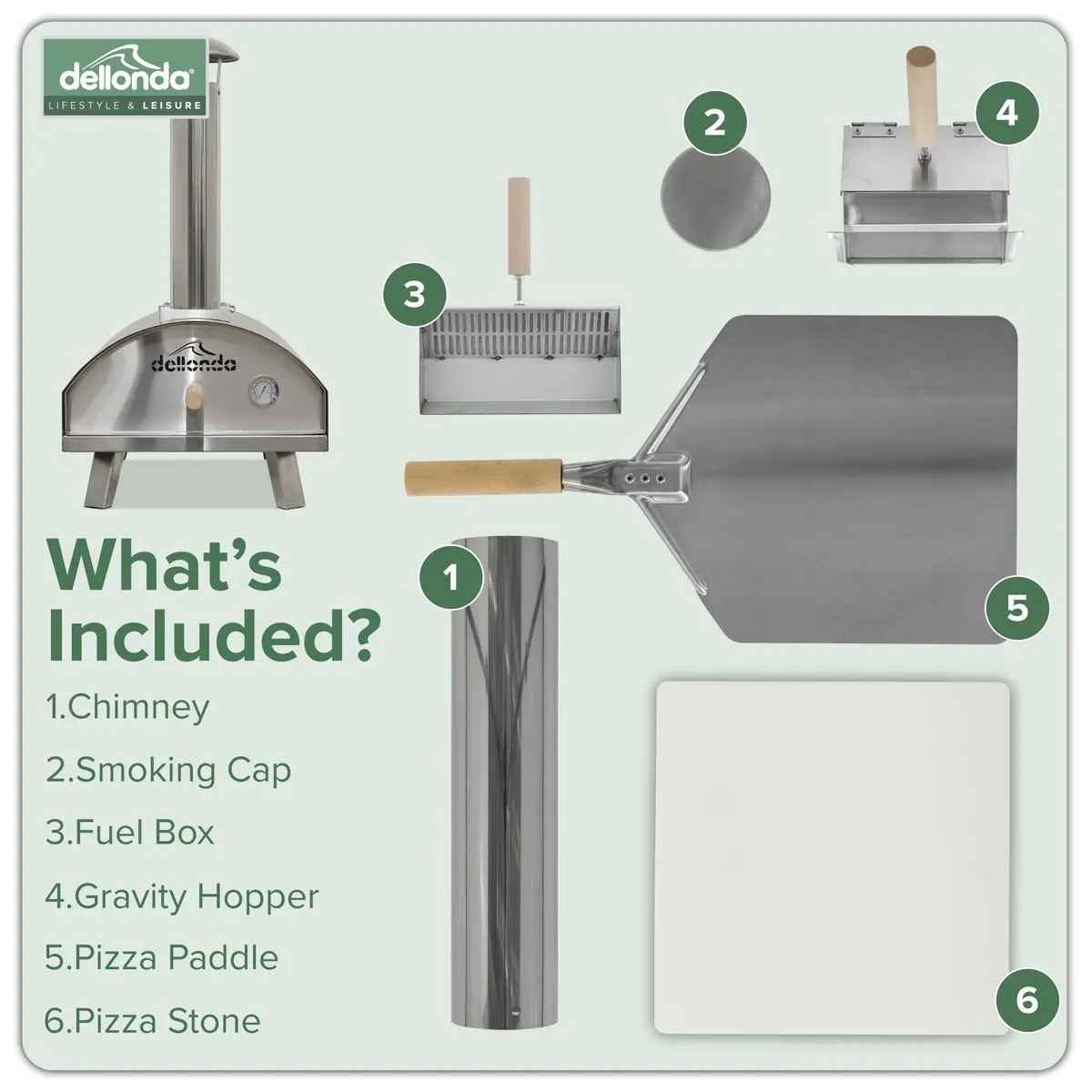 Dellonda 14" Portable Wood-Fired Pizza & Smoking Oven - Stainless Steel - Image 2